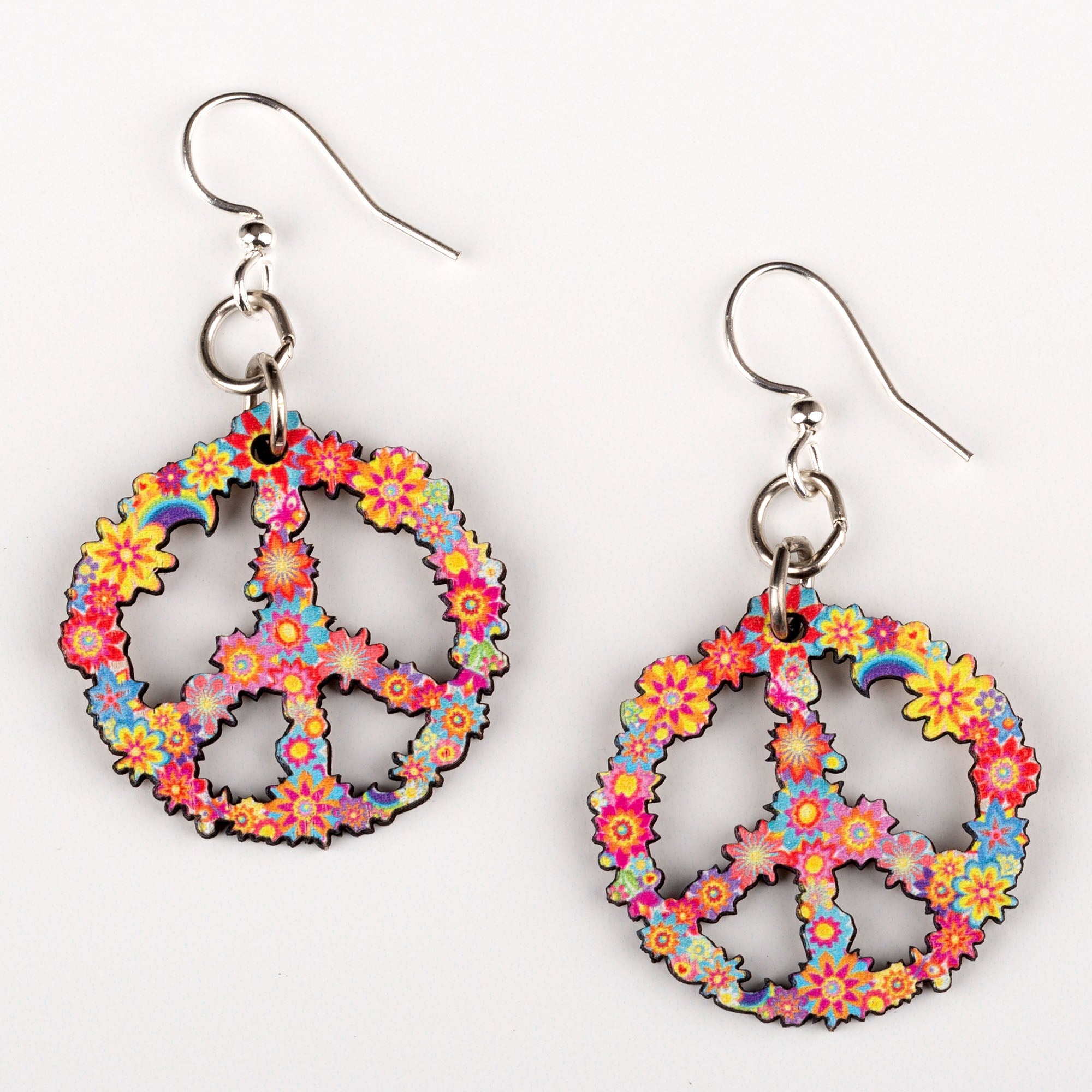 Premium Blossom Wooden Peace Sign Earrings - Eco-Friendly & Essential Oil Diffuser