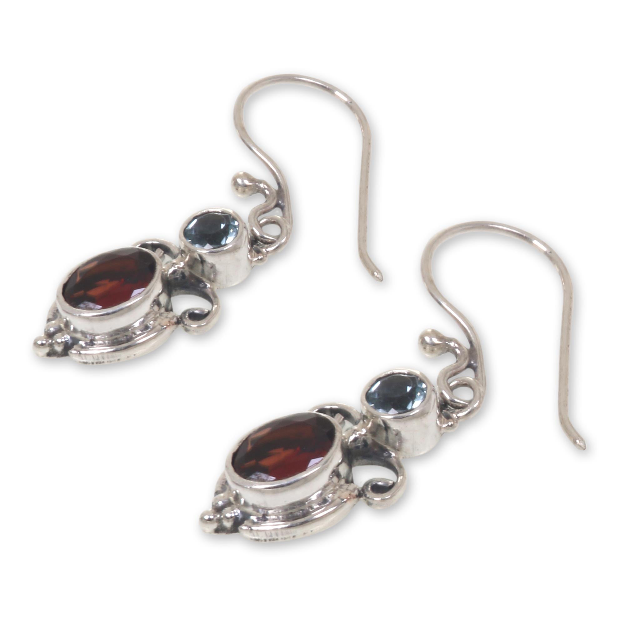 Premium Fire and Ice Multi-Gem Garnet Dangle Earrings - Handcrafted Elegance