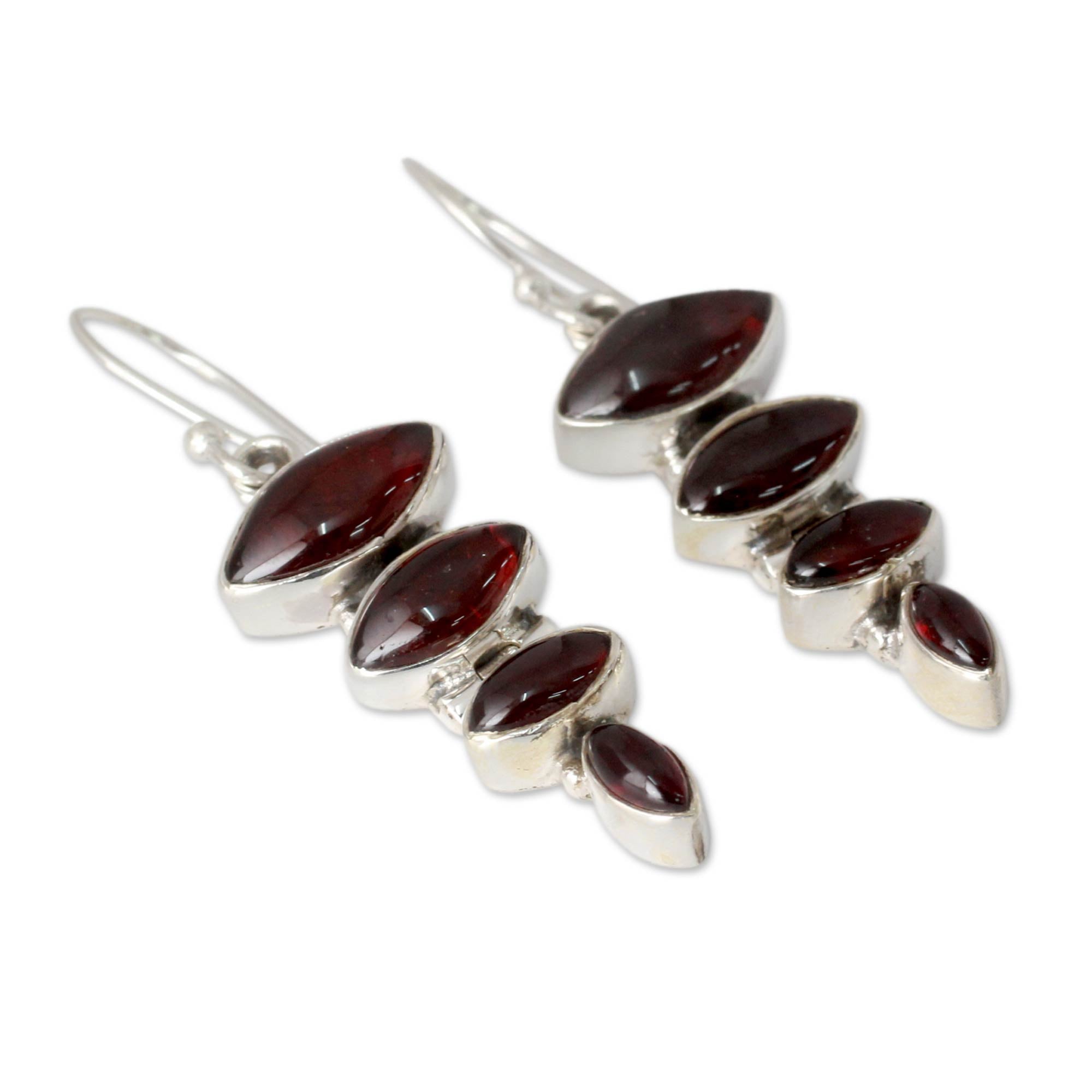 Premium Romantic Quartet Garnet Dangle Earrings in Sterling Silver