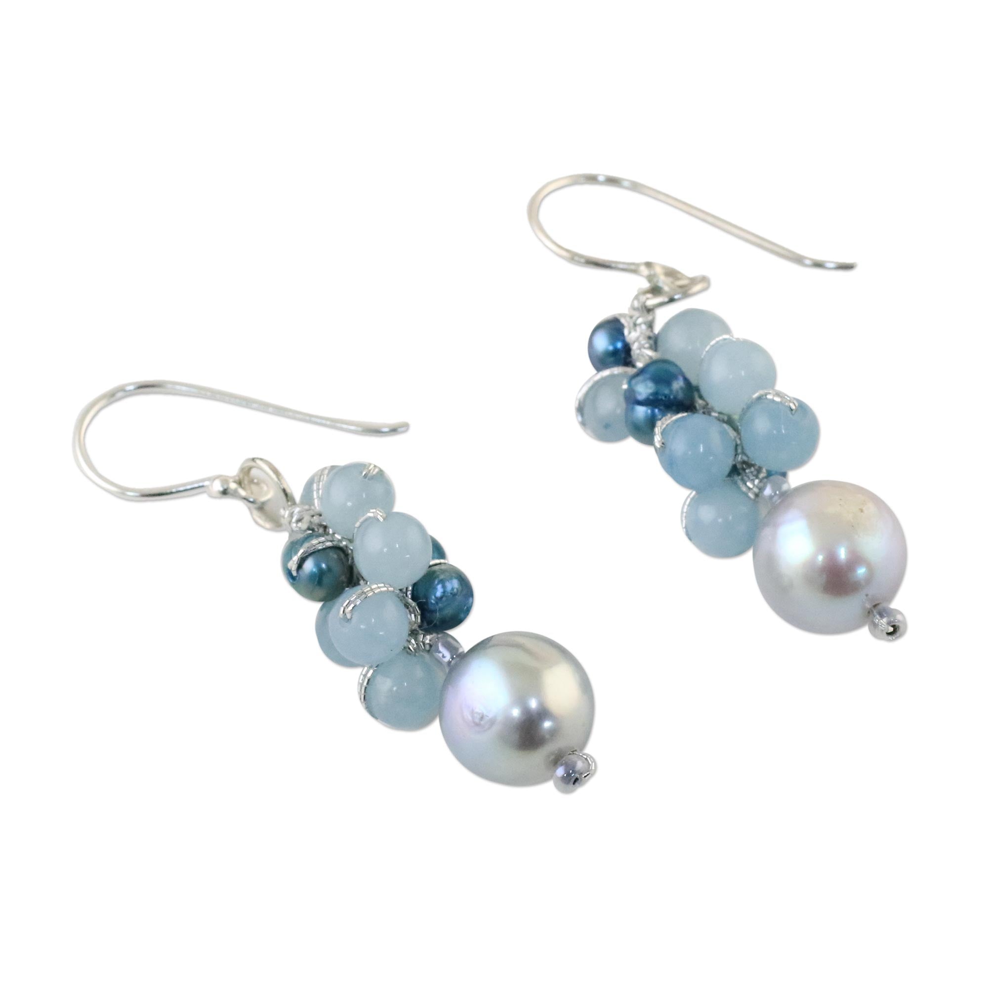 Premium Thai Elegance: Cultured Pearl & Quartz Dangle Earrings by Nareerat