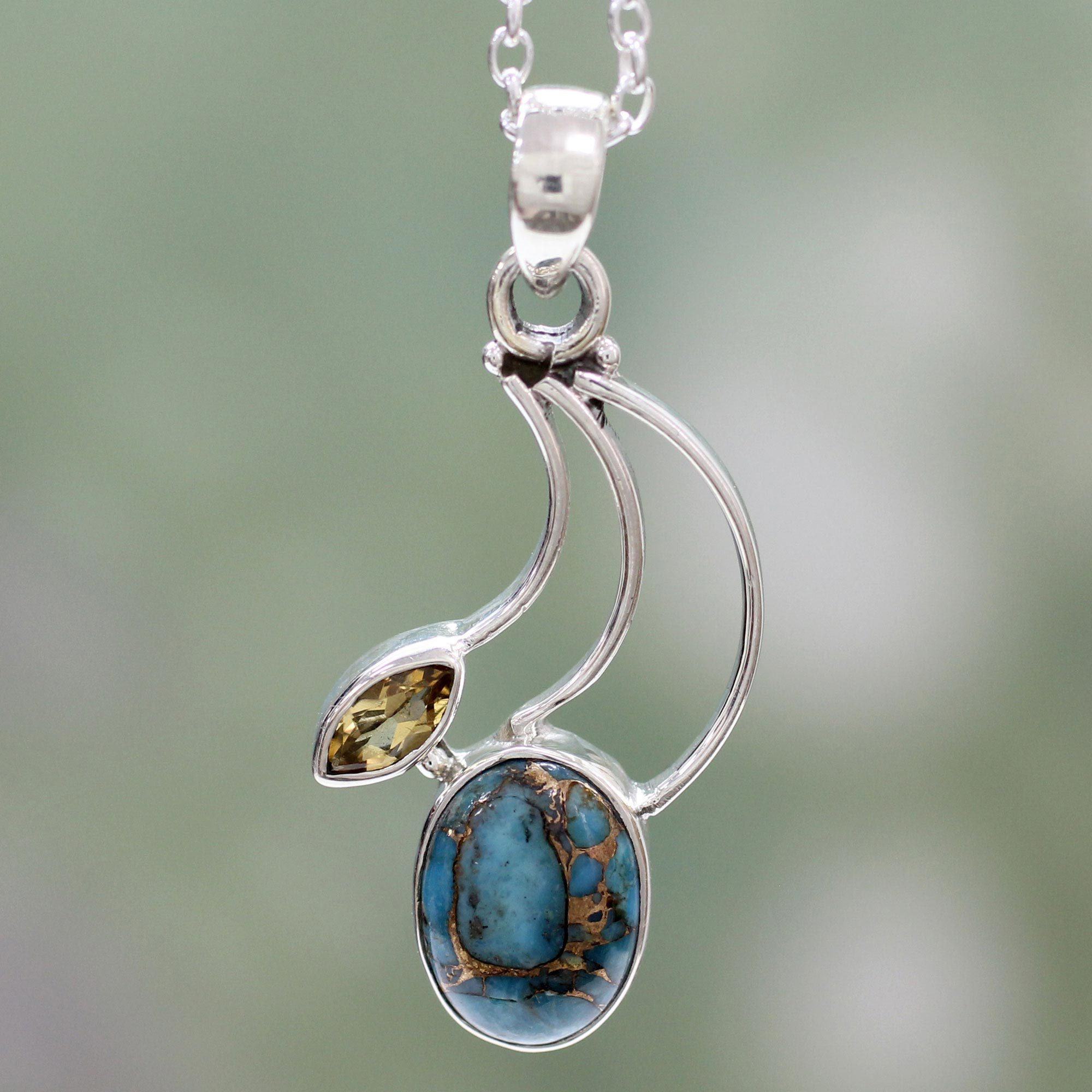 Premium Modern Mystique Turquoise & Sterling Silver Pendant Necklace