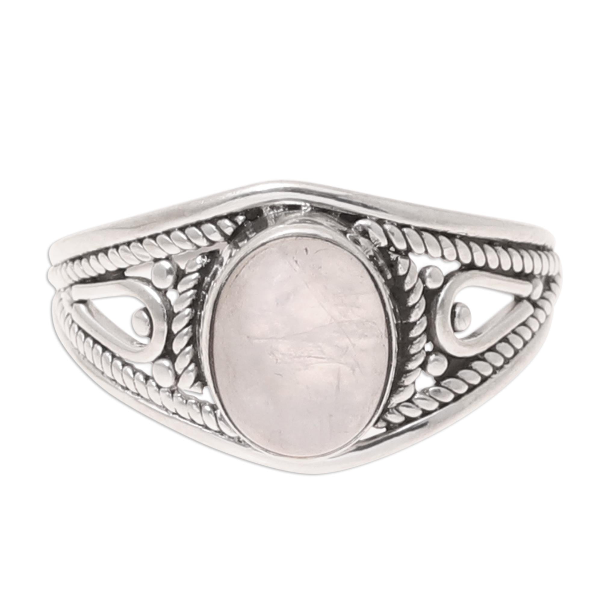 Premium Oval Rainbow Moonstone Cocktail Ring – Handcrafted Sterling Silver Jewelry