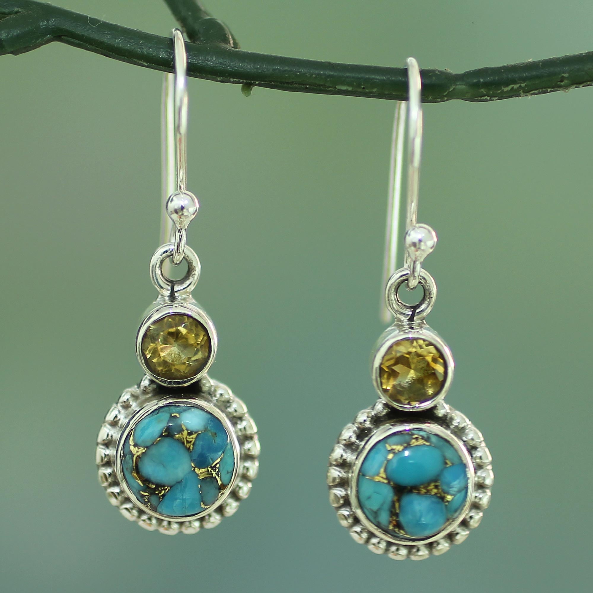 Premium Earth & Sun Multi-Gem Dangle Earrings – Handmade Sterling Silver