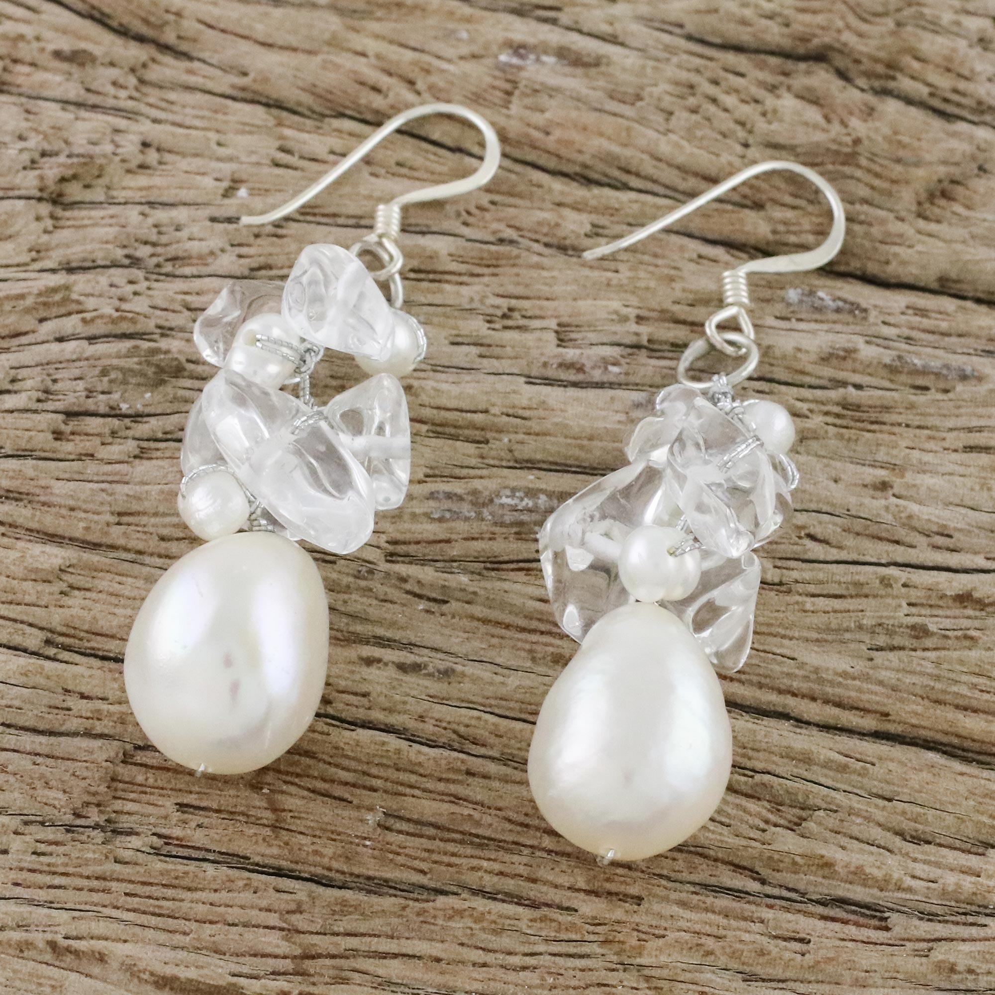 Premium Icicles Pearl & Quartz Cluster Earrings – Handcrafted Elegance