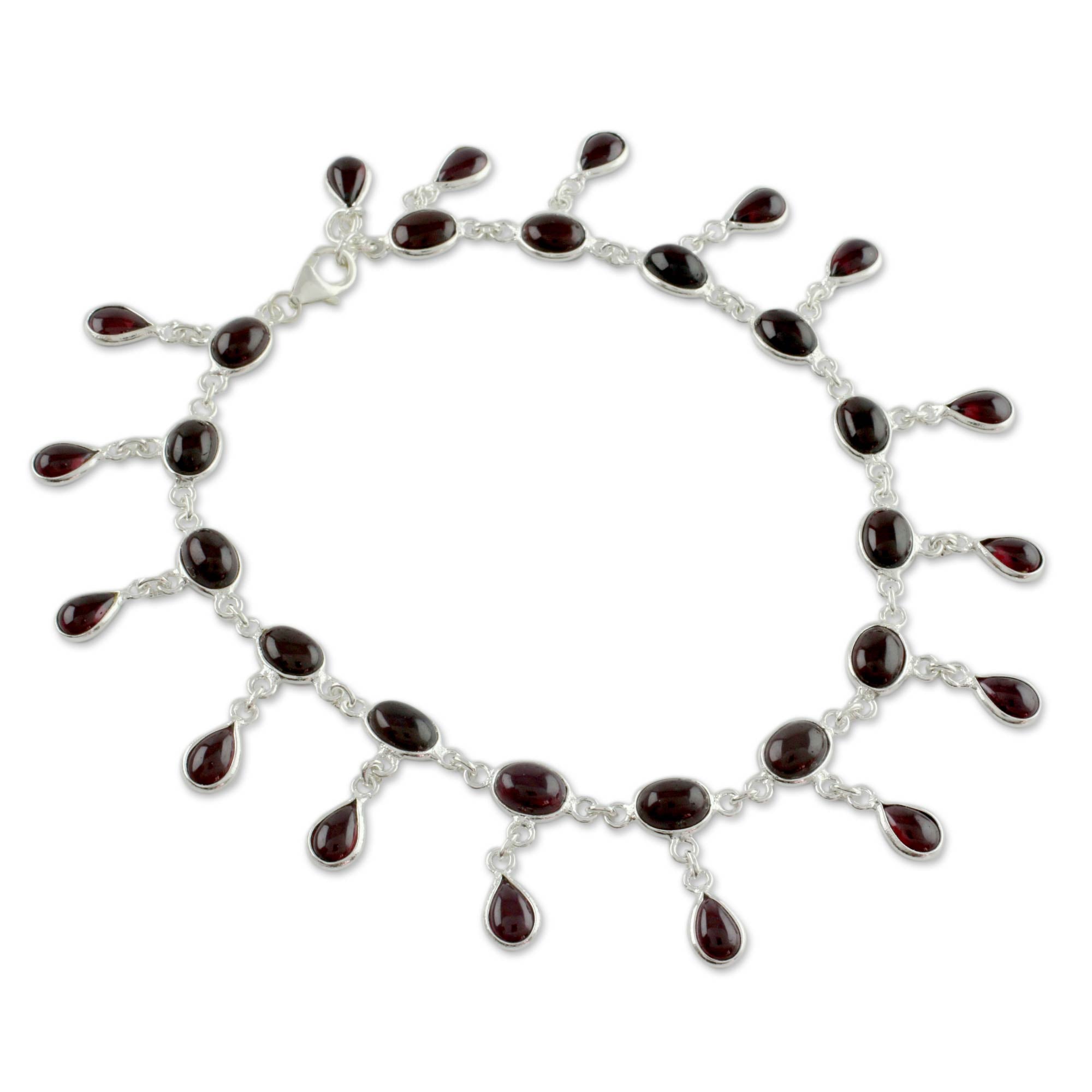 Premium Scarlet Teardrop Garnet Anklet - Handcrafted Sterling Silver Jewelry