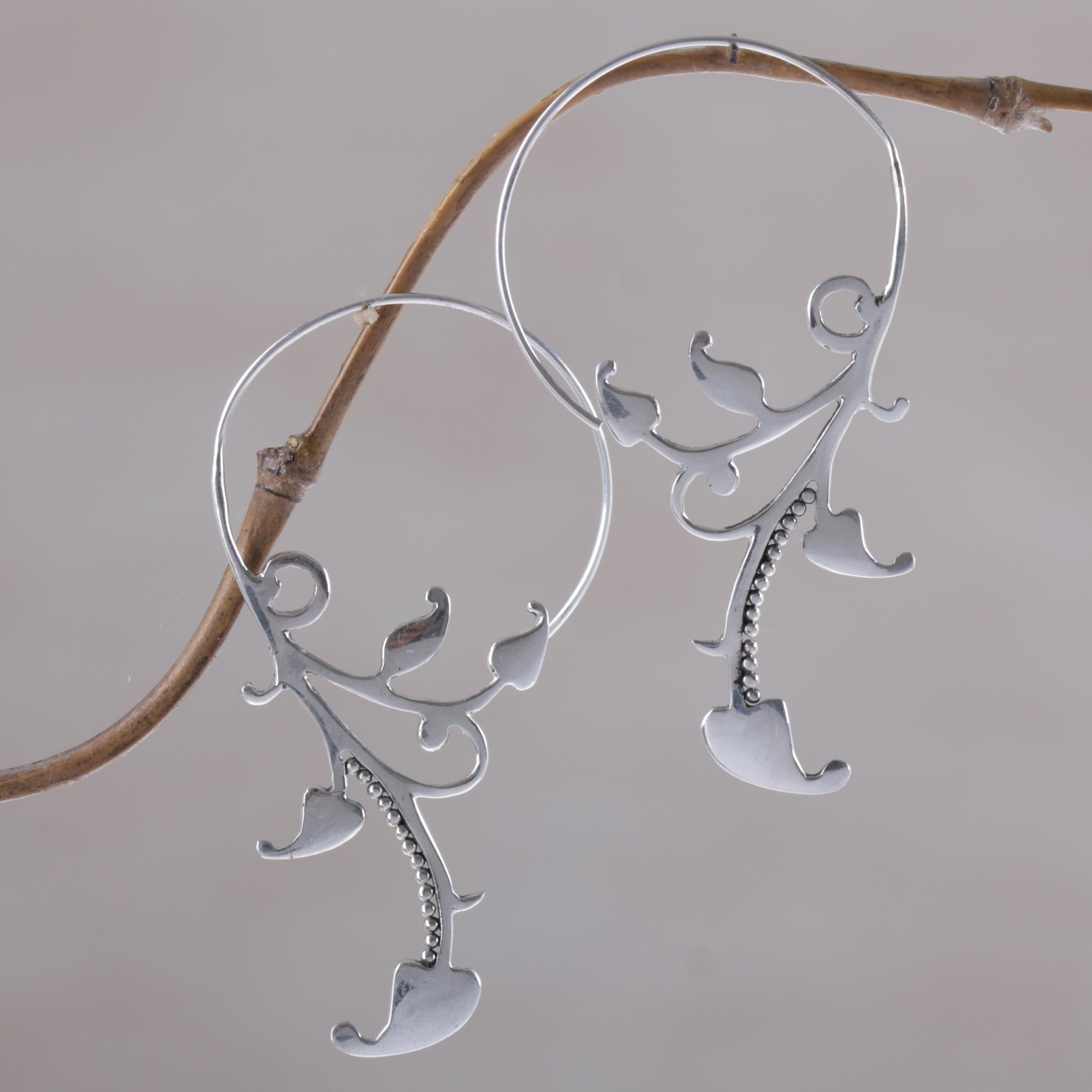 Premium Bali Sterling Silver Dotted Half-Hoop Earrings - Elegant Twist Design