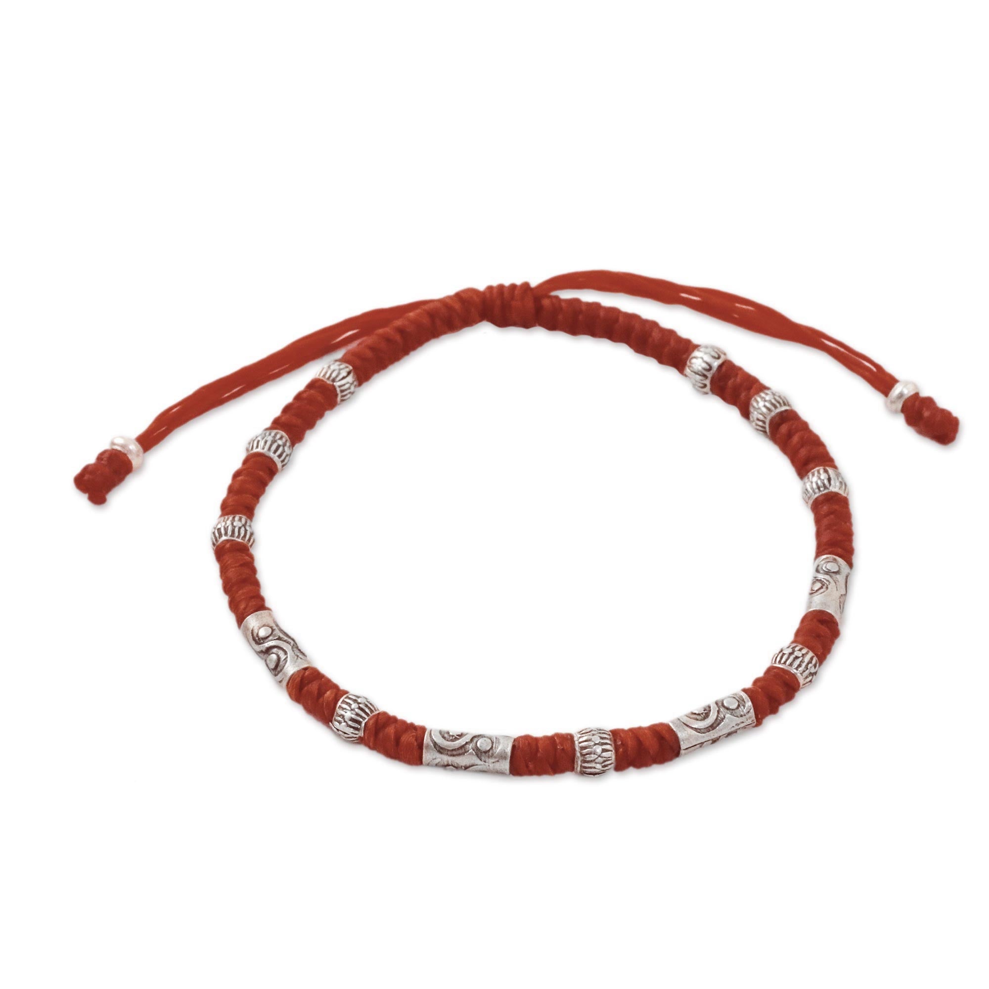 Premium Balance Red Unisex Beaded Bracelet - 950 Karen Silver & Waxed Cord