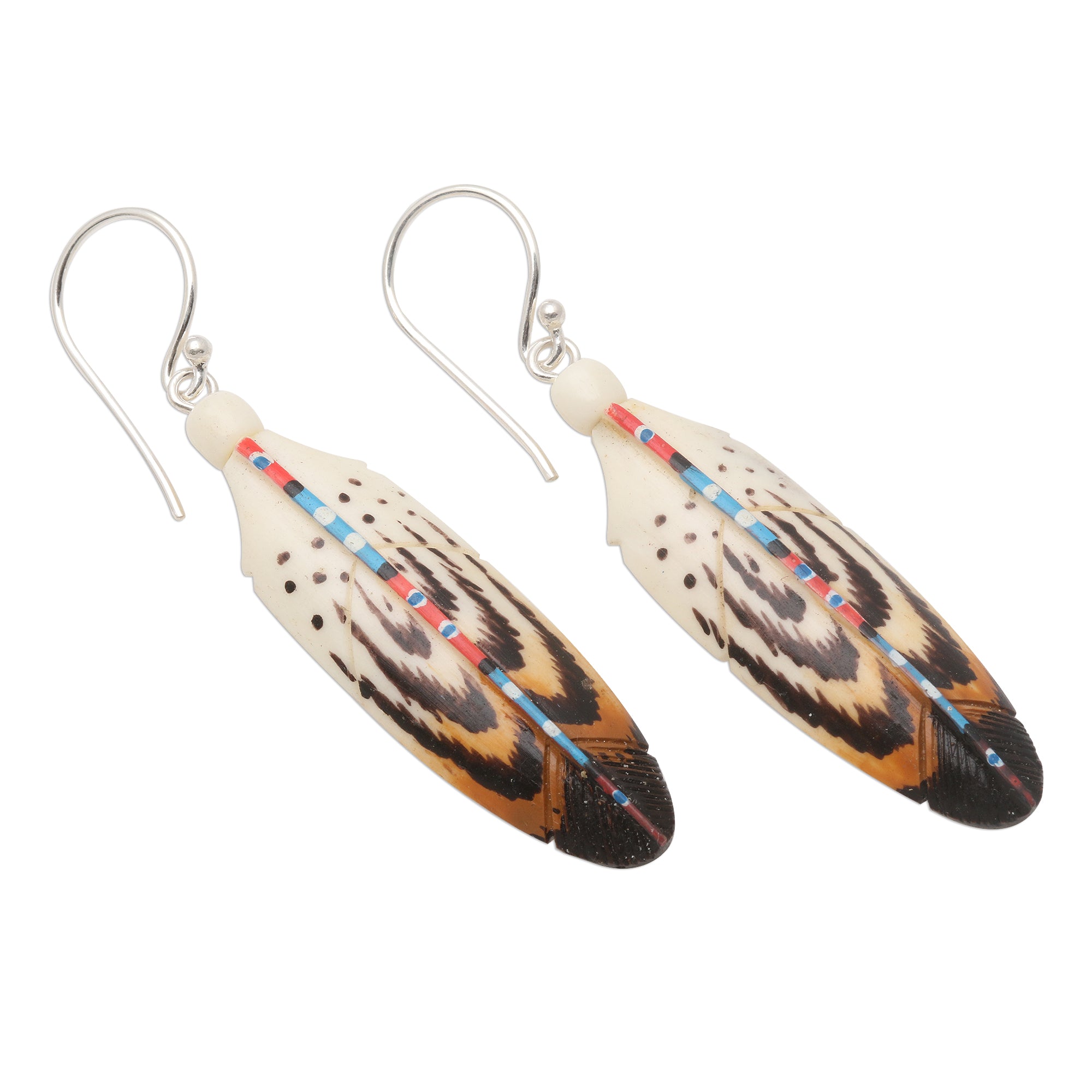 Premium Handcrafted Falcon Feather Bone Earrings – Sterling Silver Hooks