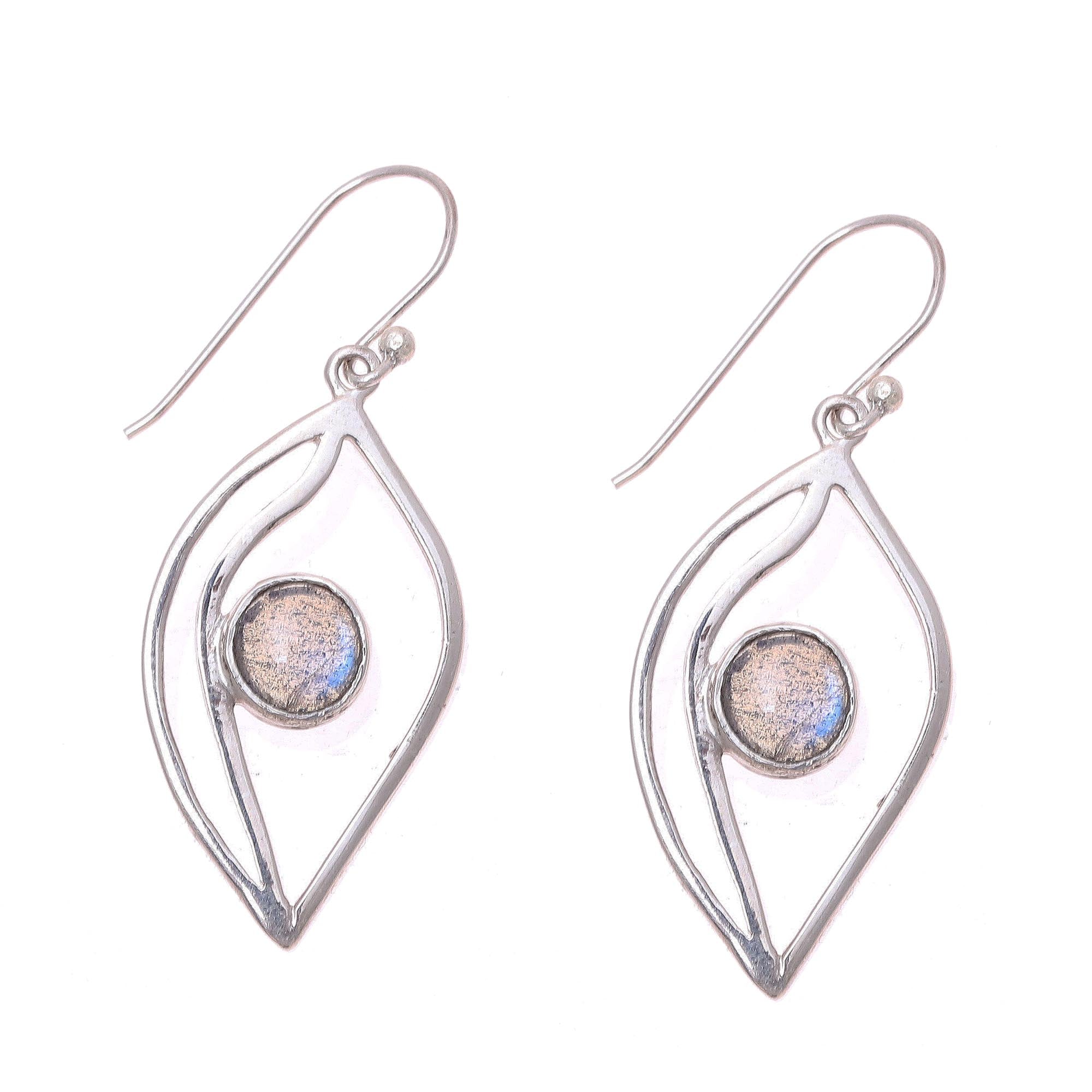 Premium Leaf-Shaped Labradorite Dangle Earrings – Handcrafted in India