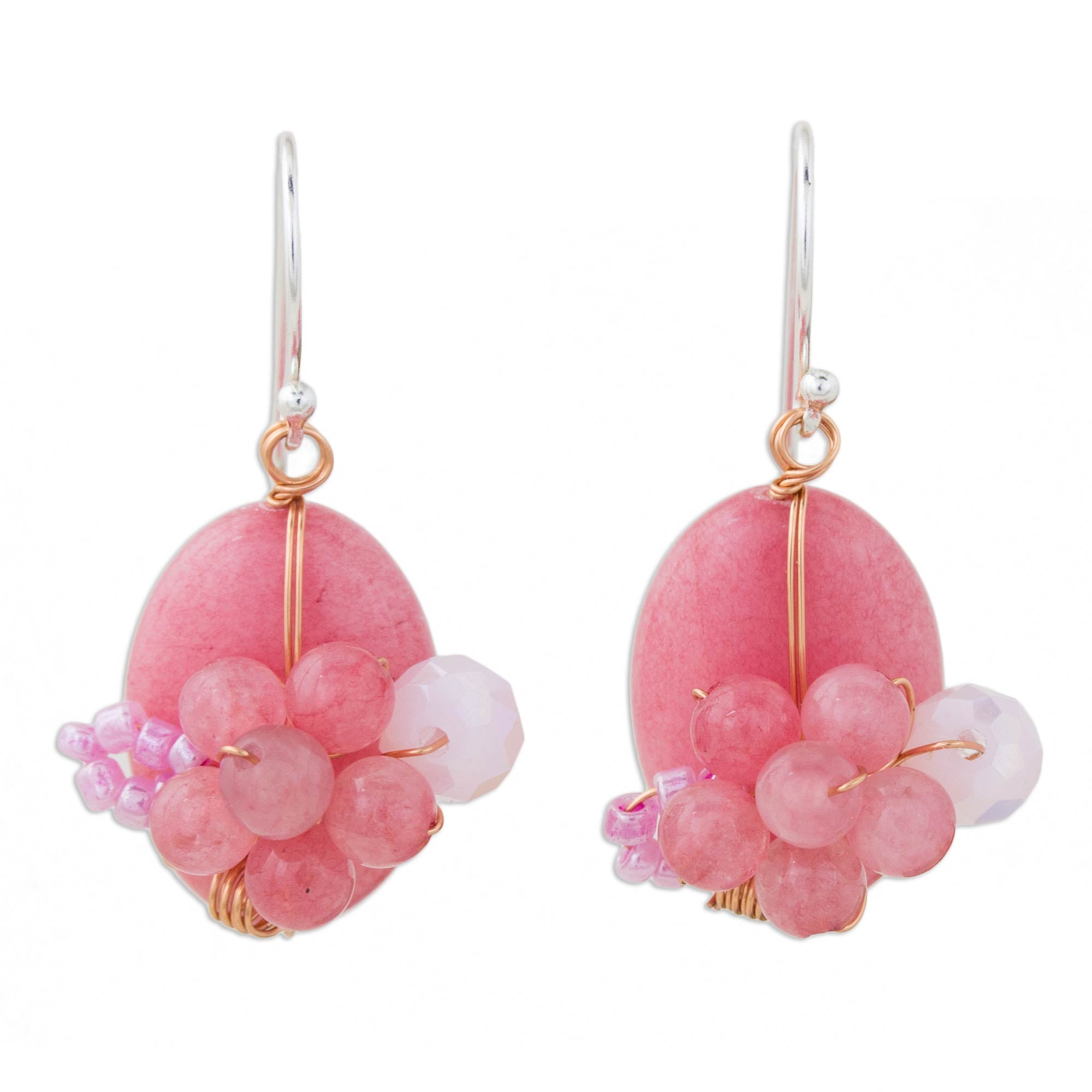 Premium Pink Quartz Beaded Garden Earrings - Handcrafted Elegance