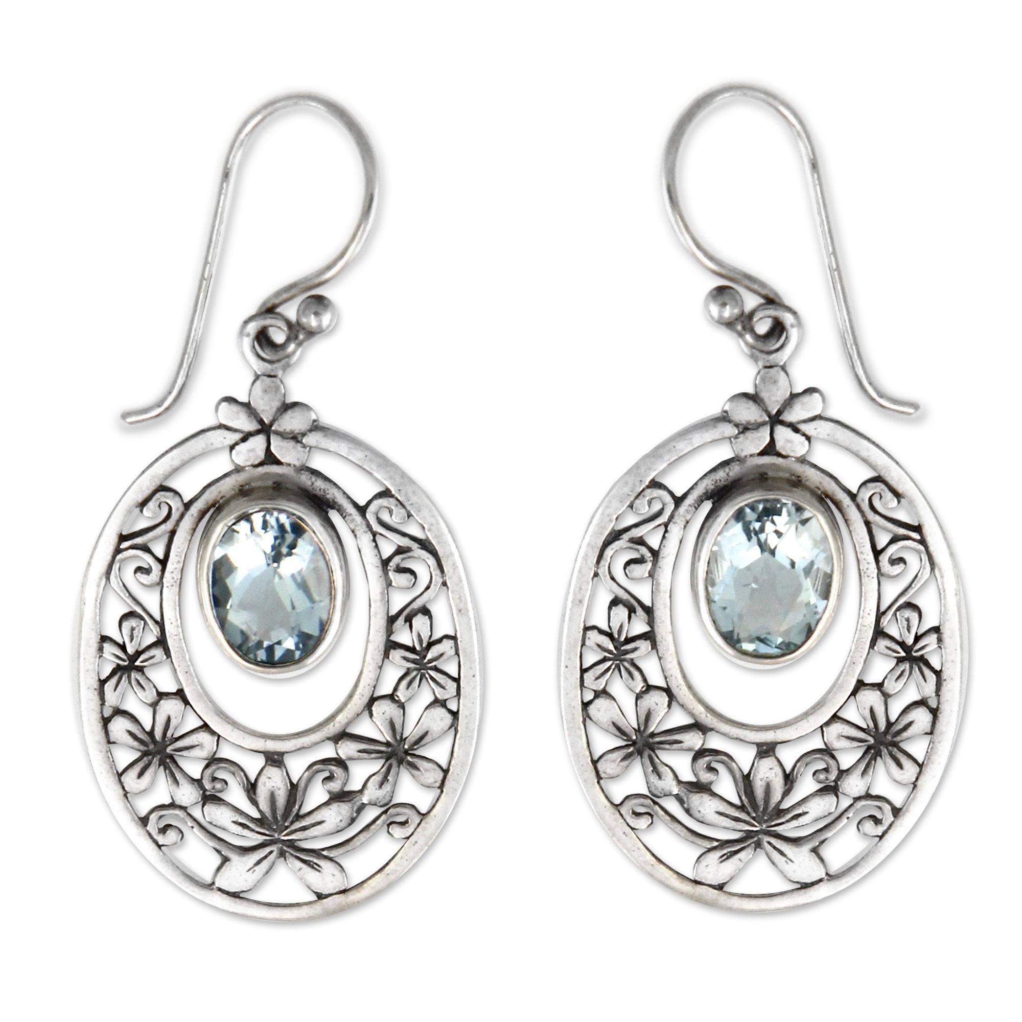 Premium Blue Topaz & Sterling Silver Jasmine Raindrop Earrings