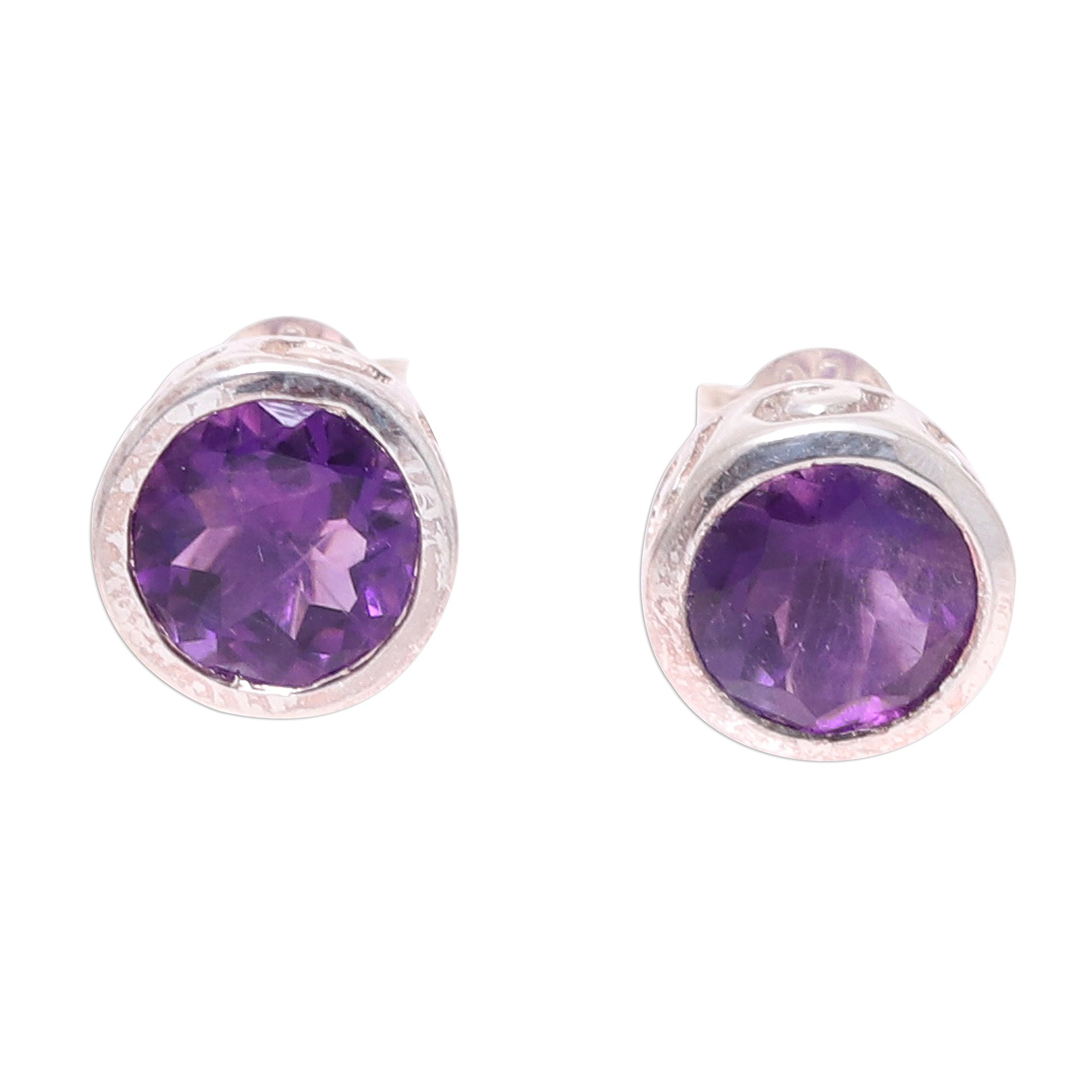 Premium Faceted Amethyst Stud Earrings - Handcrafted in Sterling Silver