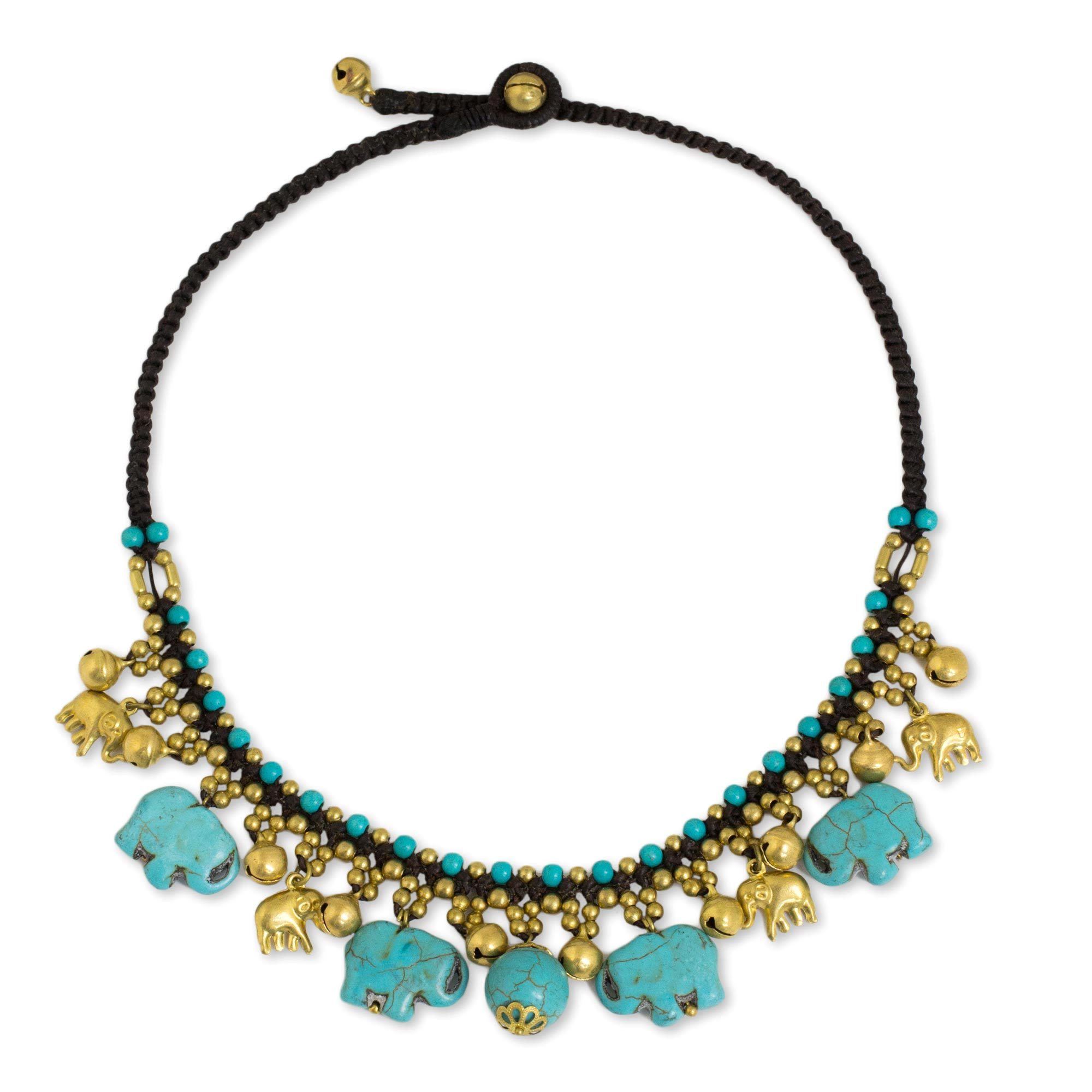 Premium Gold & Blue Elephant Statement Necklace - Handmade & Fair Trade