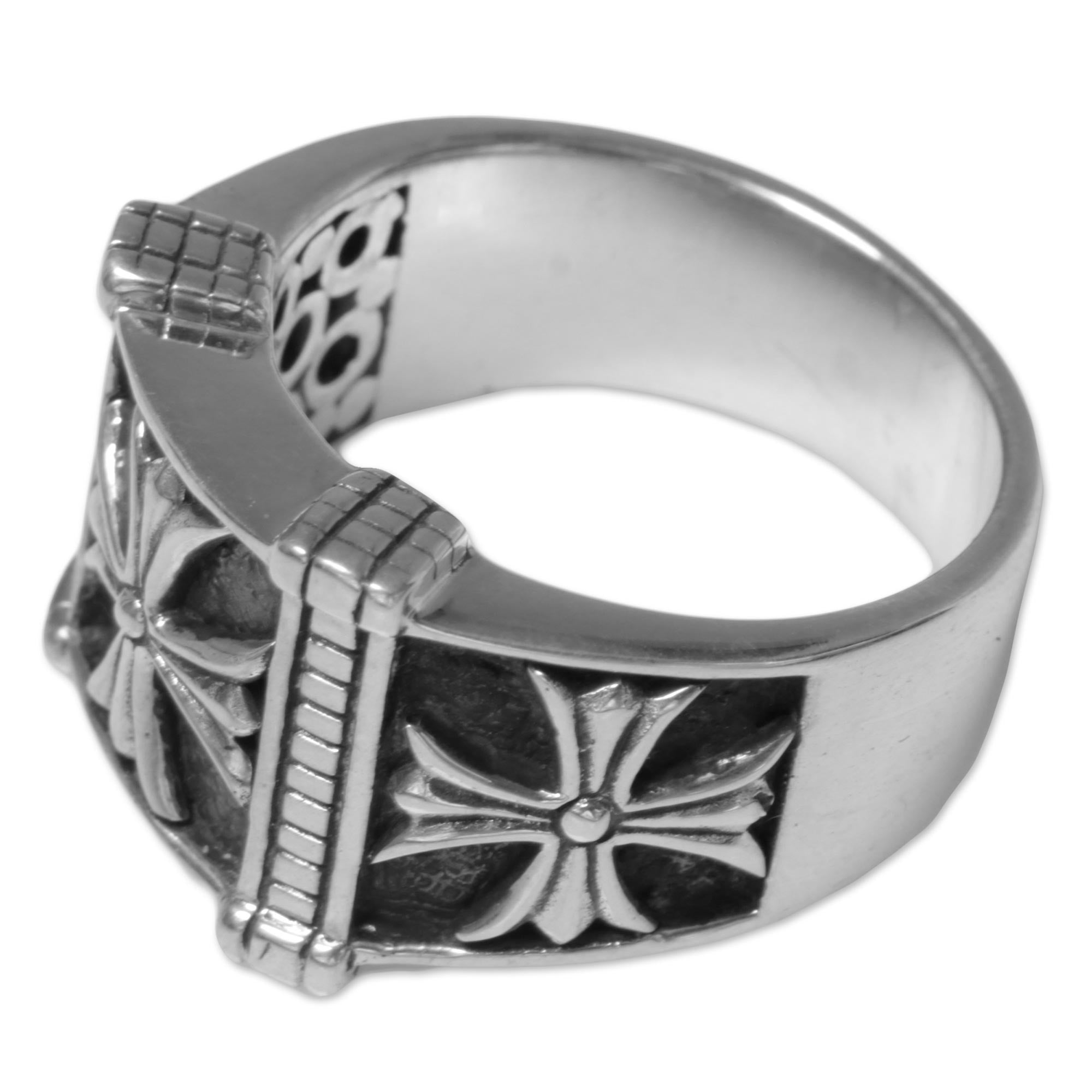 Premium Stallion Cross Men's Sterling Silver Ring - Handcrafted & Unique Design