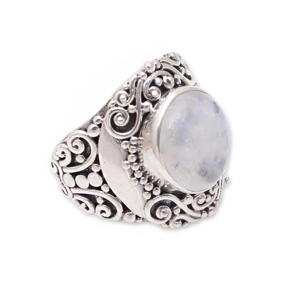 Premium Rainbow Moonstone Cocktail Ring – Handcrafted in Bali