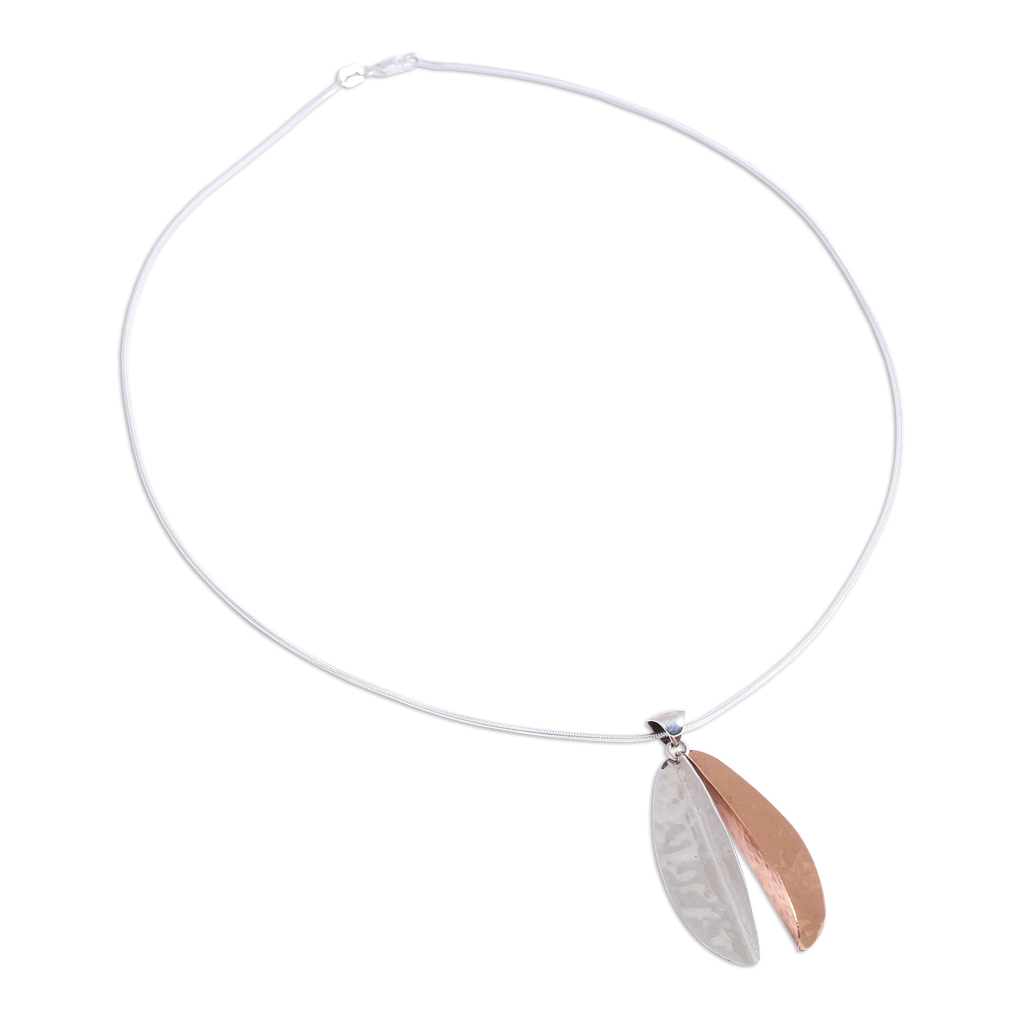 Premium Leaf-Shaped Pendant Necklace - Sterling Silver & Copper Handcrafted Jewelry