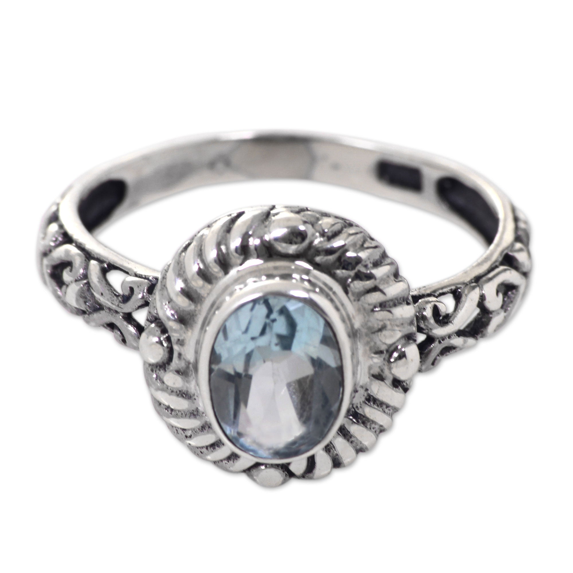 Premium Faceted Blue Topaz Sterling Silver Ring – Balinese Sea Inspired