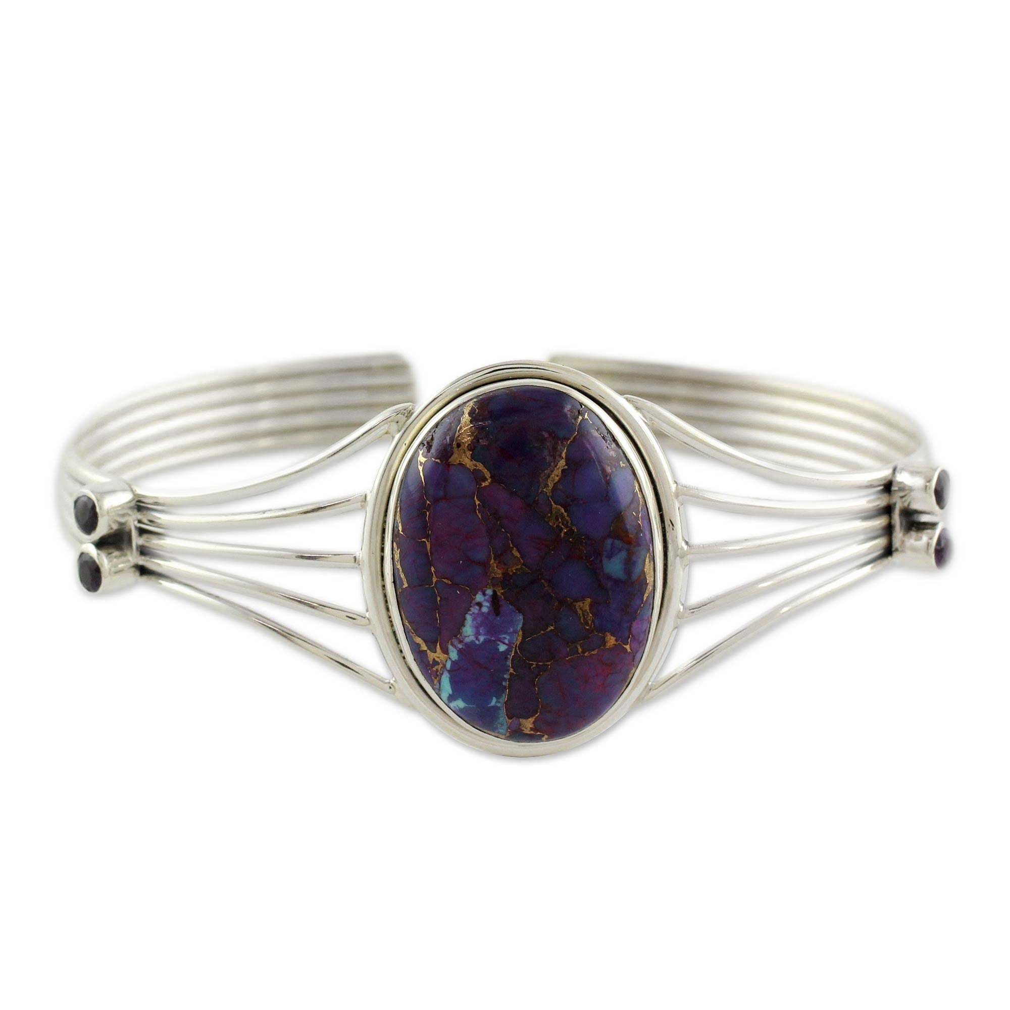 Premium Violet Island Amethyst & Turquoise Silver Cuff Bracelet