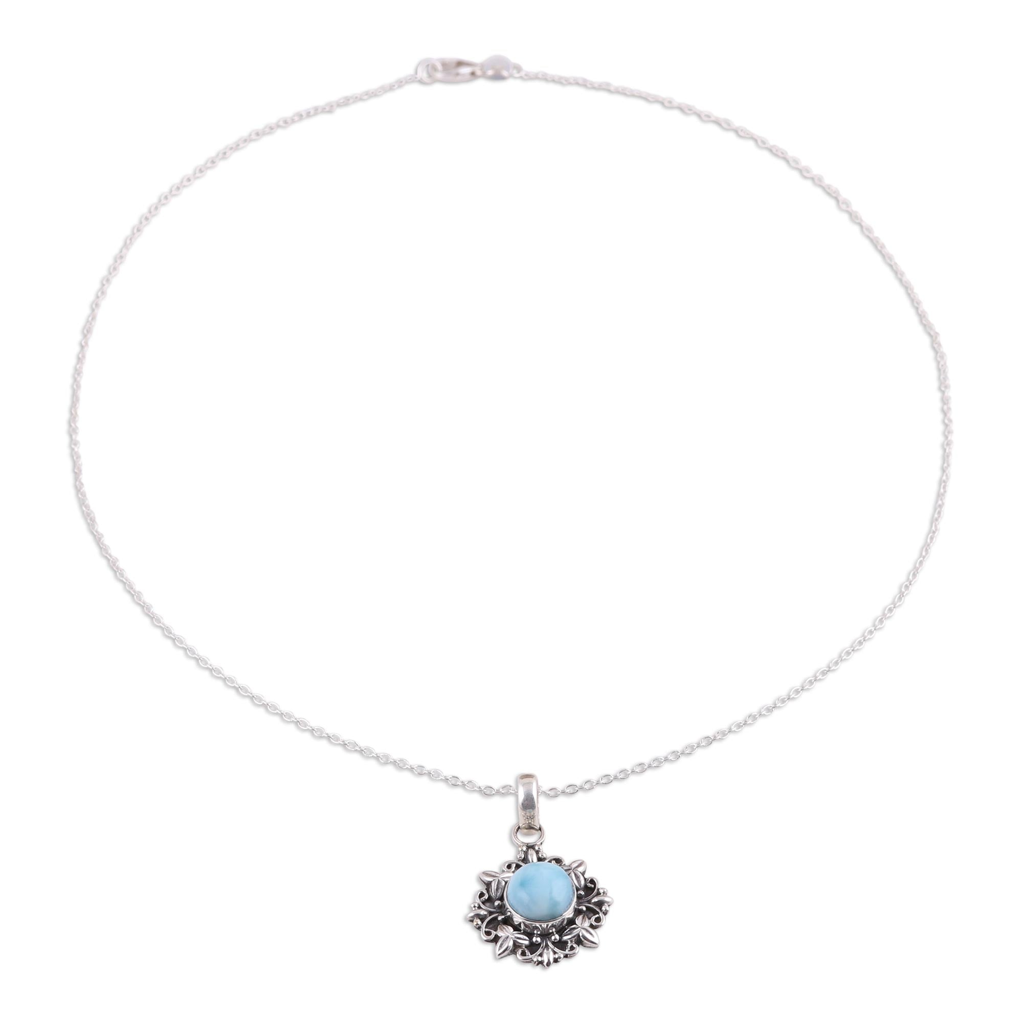 Premium Ethereal Eden Larimar Pendant Necklace - Handcrafted Sterling Silver Jewelry