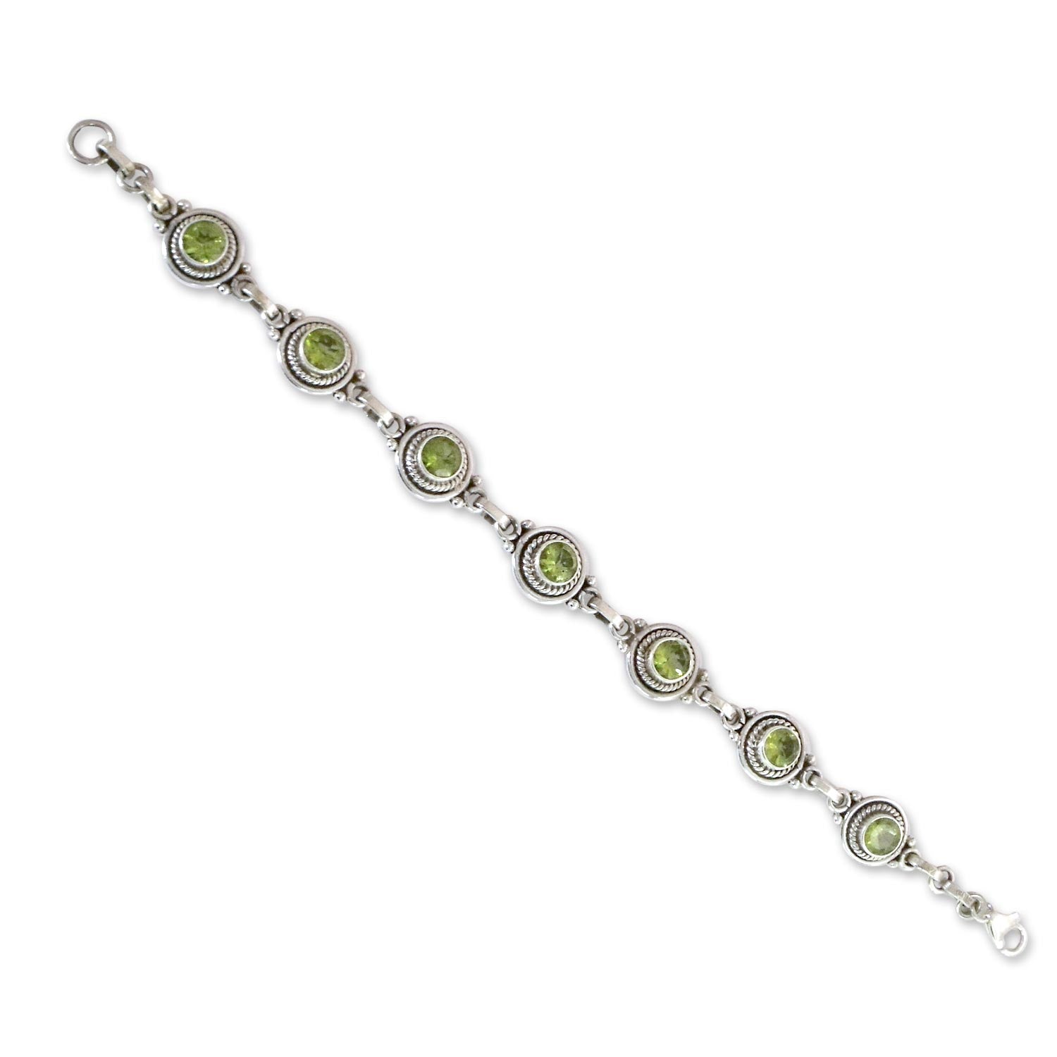 Premium Green Mystique Peridot Silver Link Bracelet - Handmade Elegance