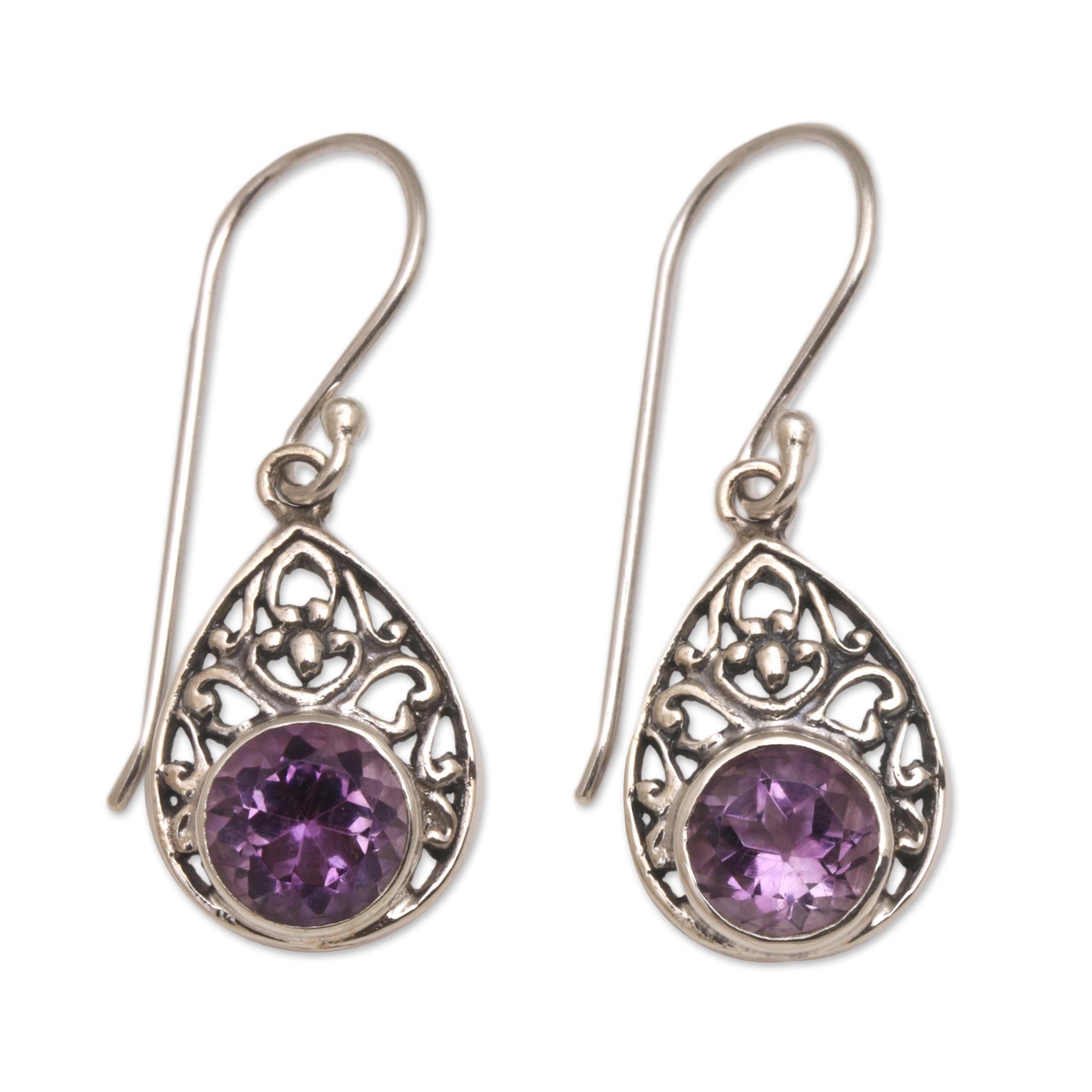 Premium Heavenly Temple Amethyst Dangle Earrings – Sterling Silver Elegance