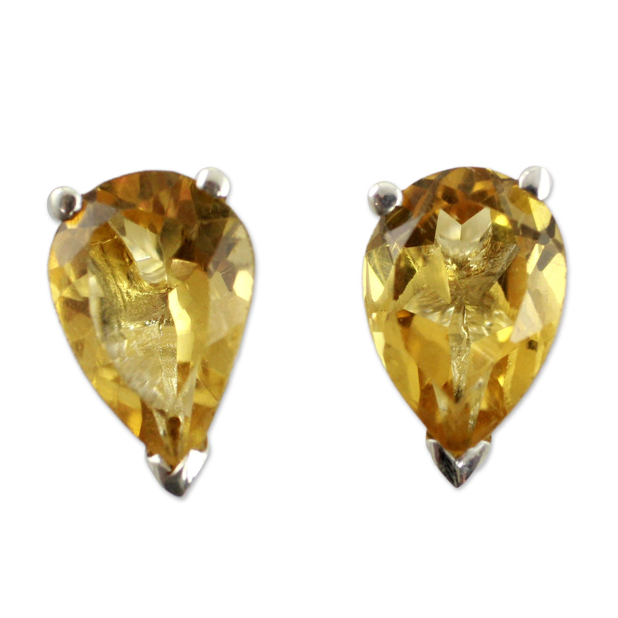 Premium Citrine Sterling Silver Stud Earrings - November Birthstone Jewelry