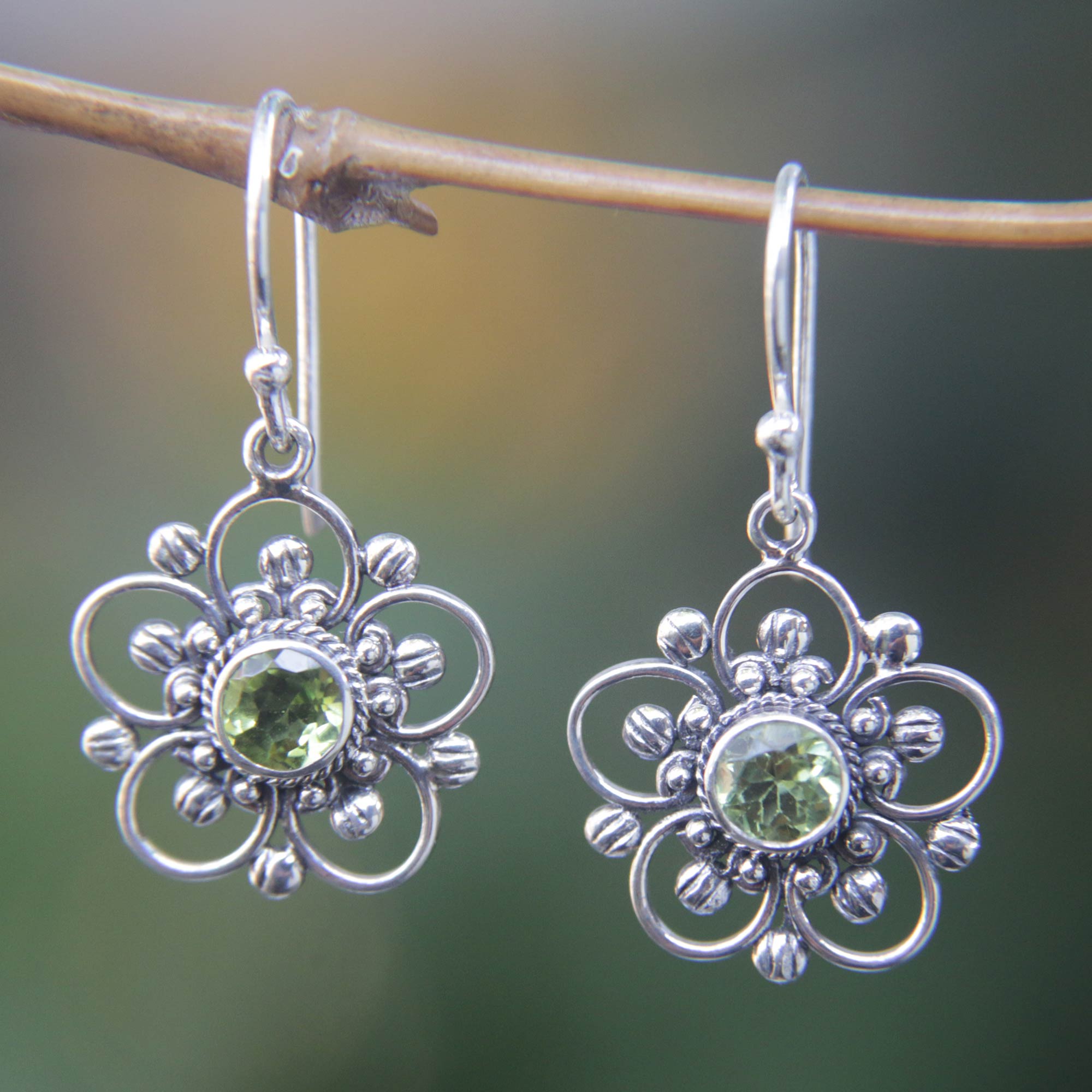 Premium Peridot & Sterling Silver Flower Earrings - Handcrafted Elegance