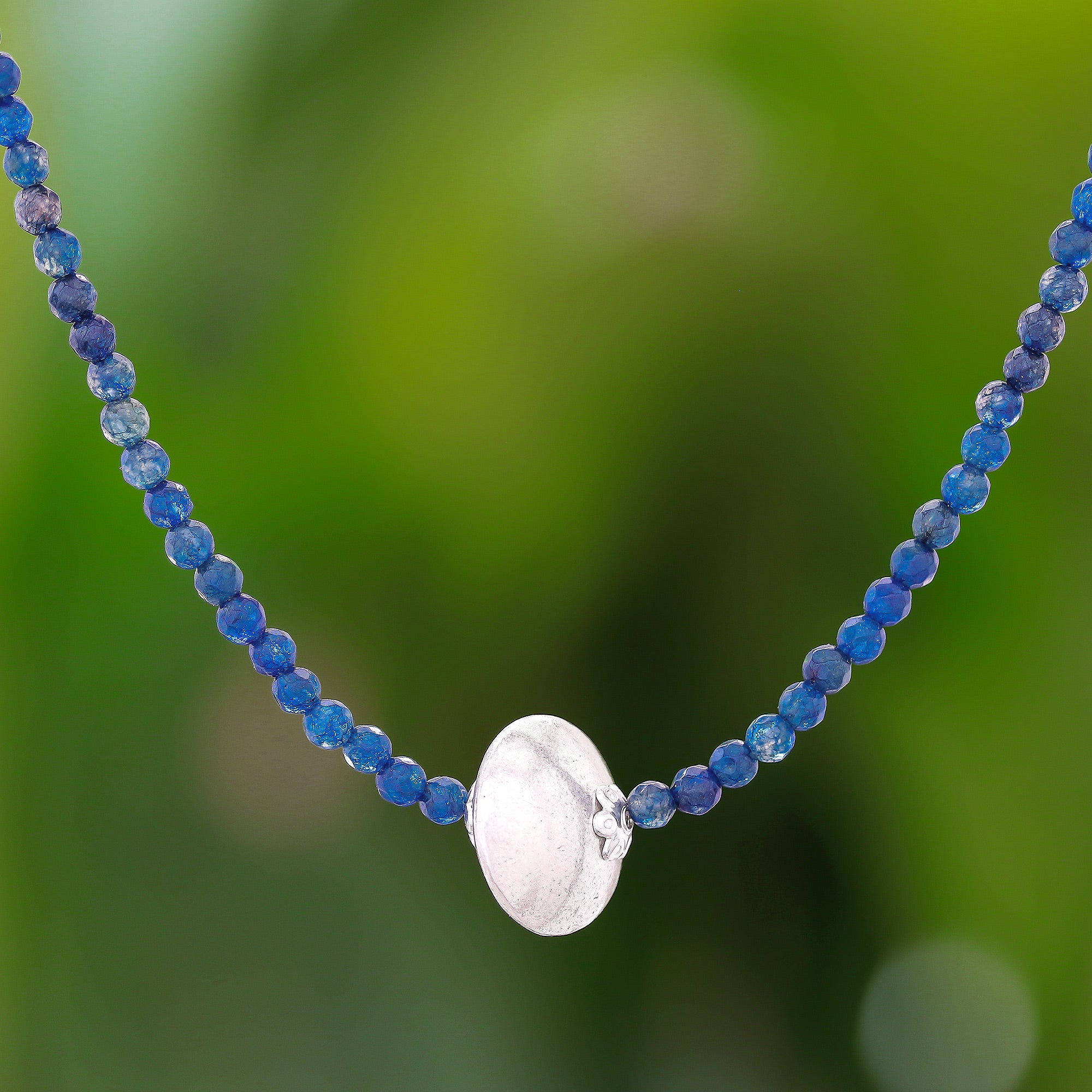 Premium Karen Silver & Blue Aventurine Beaded Pendant Necklace