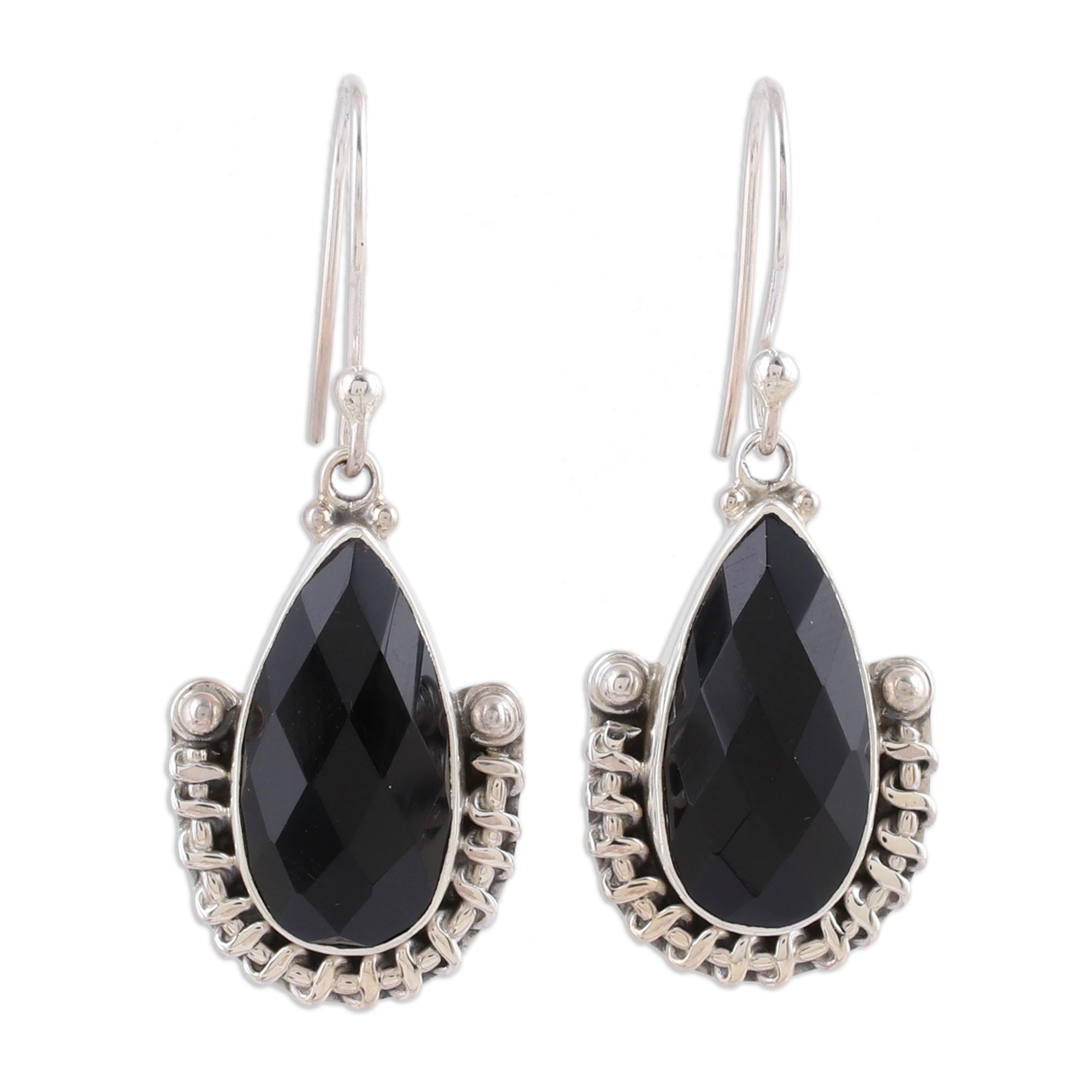 Premium Handmade Onyx and Sterling Silver Dangle Earrings - Magical Night Collection