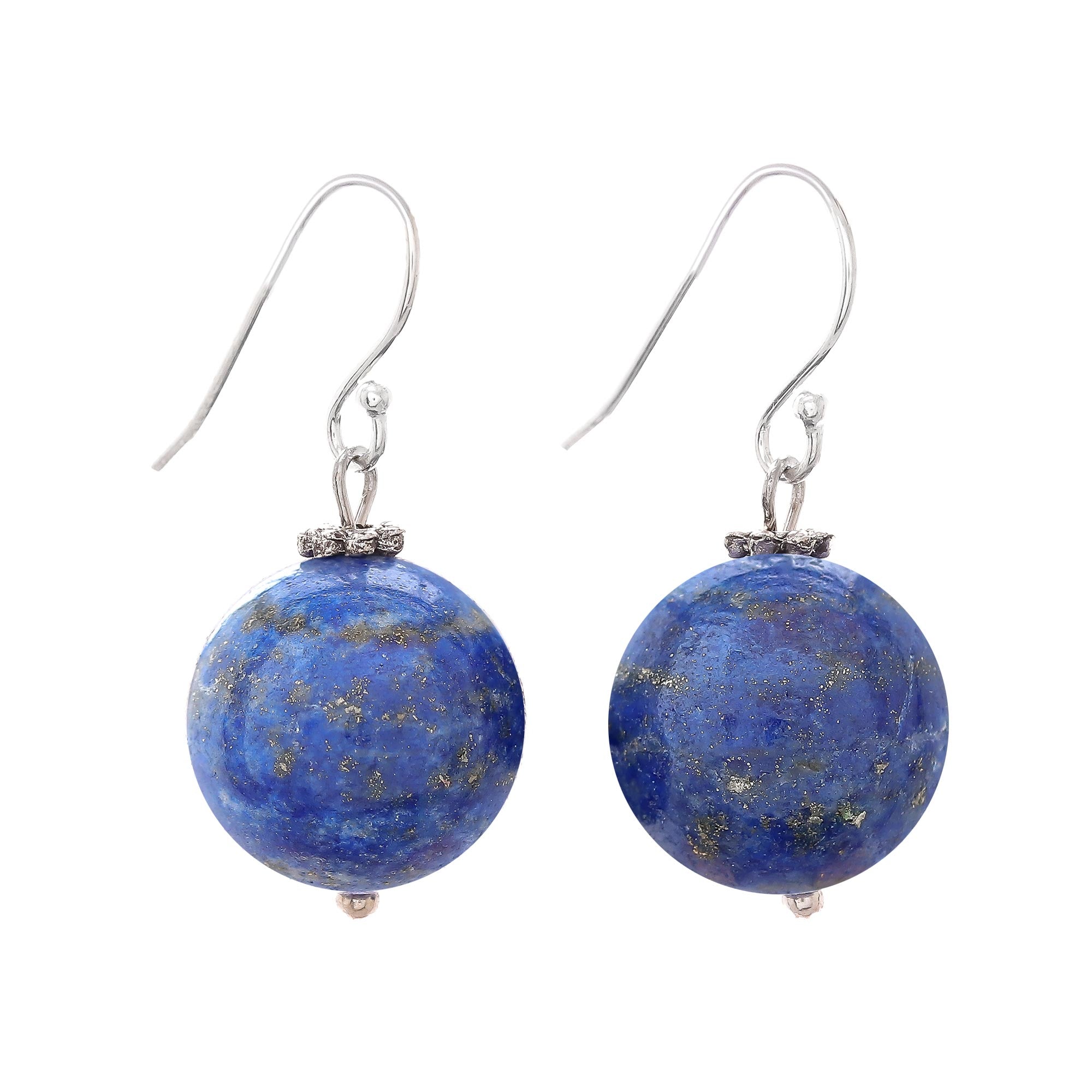 Premium Round Lapis Lazuli Dangle Earrings - Handcrafted in Thailand