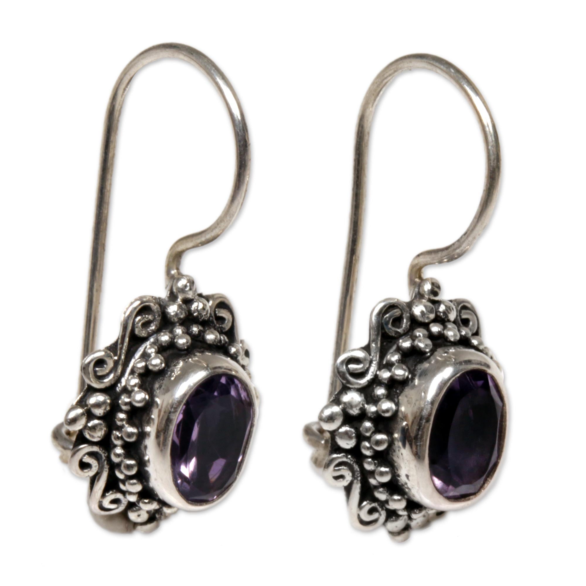 Premium Handcrafted Amethyst Sterling Silver Drop Earrings - Nature's Mirrors Collection