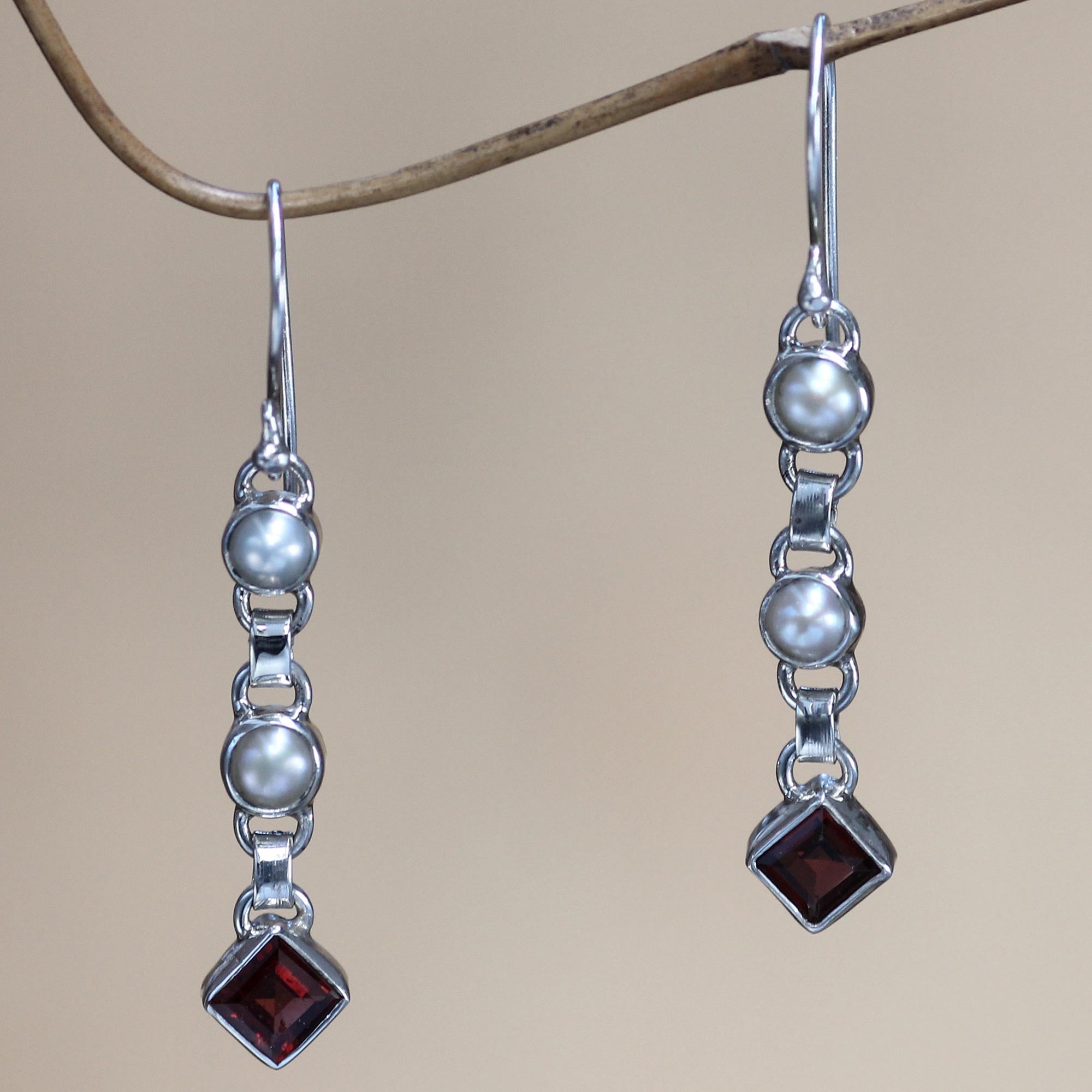 Premium Cultured Pearl & Garnet Dangle Earrings - Ultimate Elegance