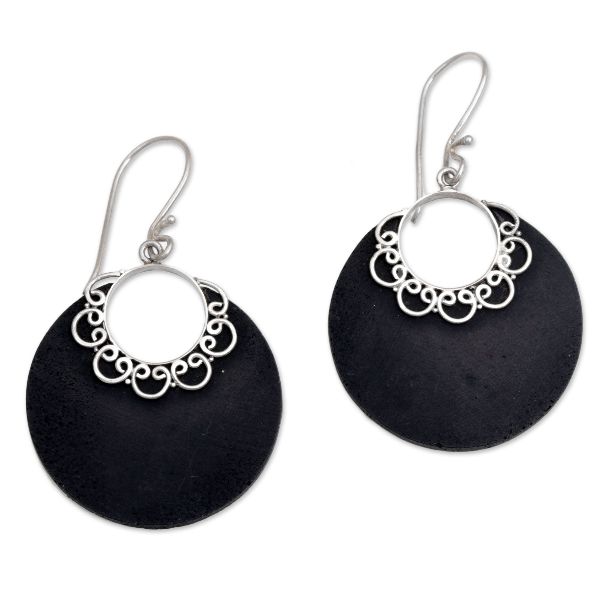 Premium Crescent Lace Sterling Silver Drop Earrings