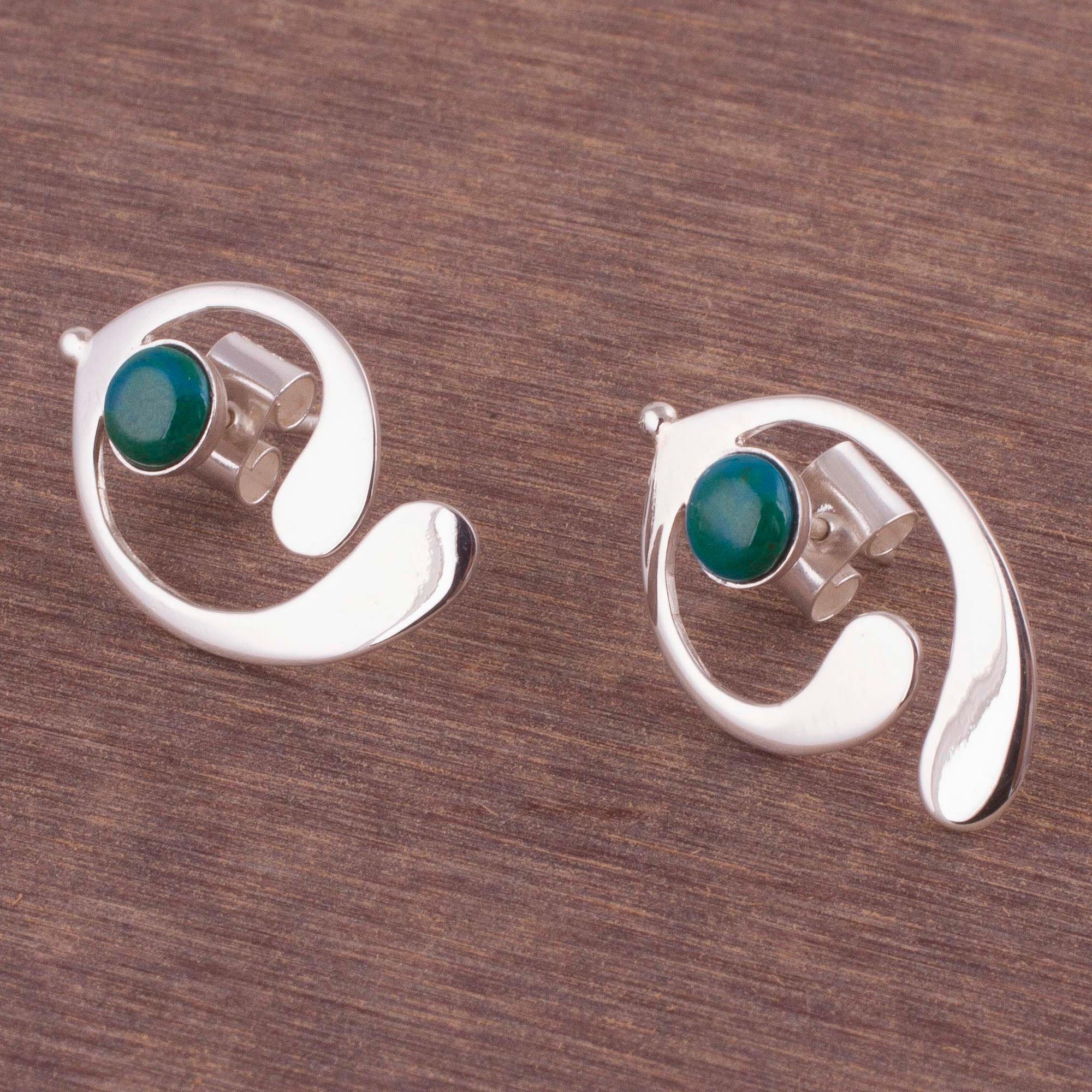 Premium Angelic Chrysocolla Sterling Silver Drop Earrings - Handcrafted in Peru