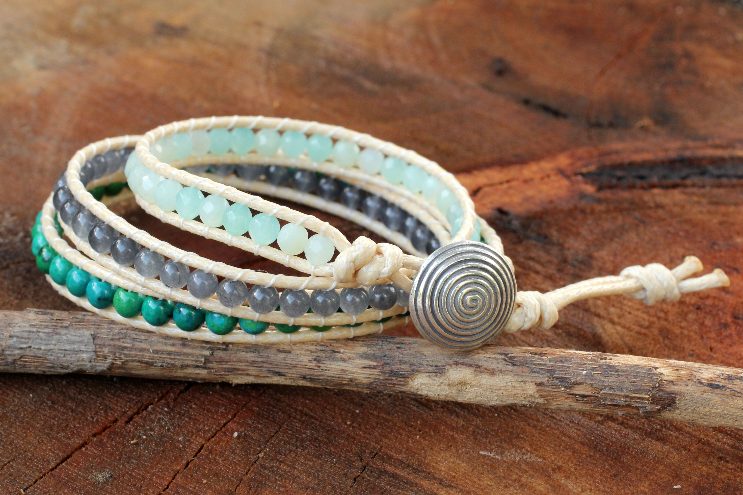 Premium Thai Handcrafted Amazonite & Quartz Wrap Bracelet - Embrace Serenity