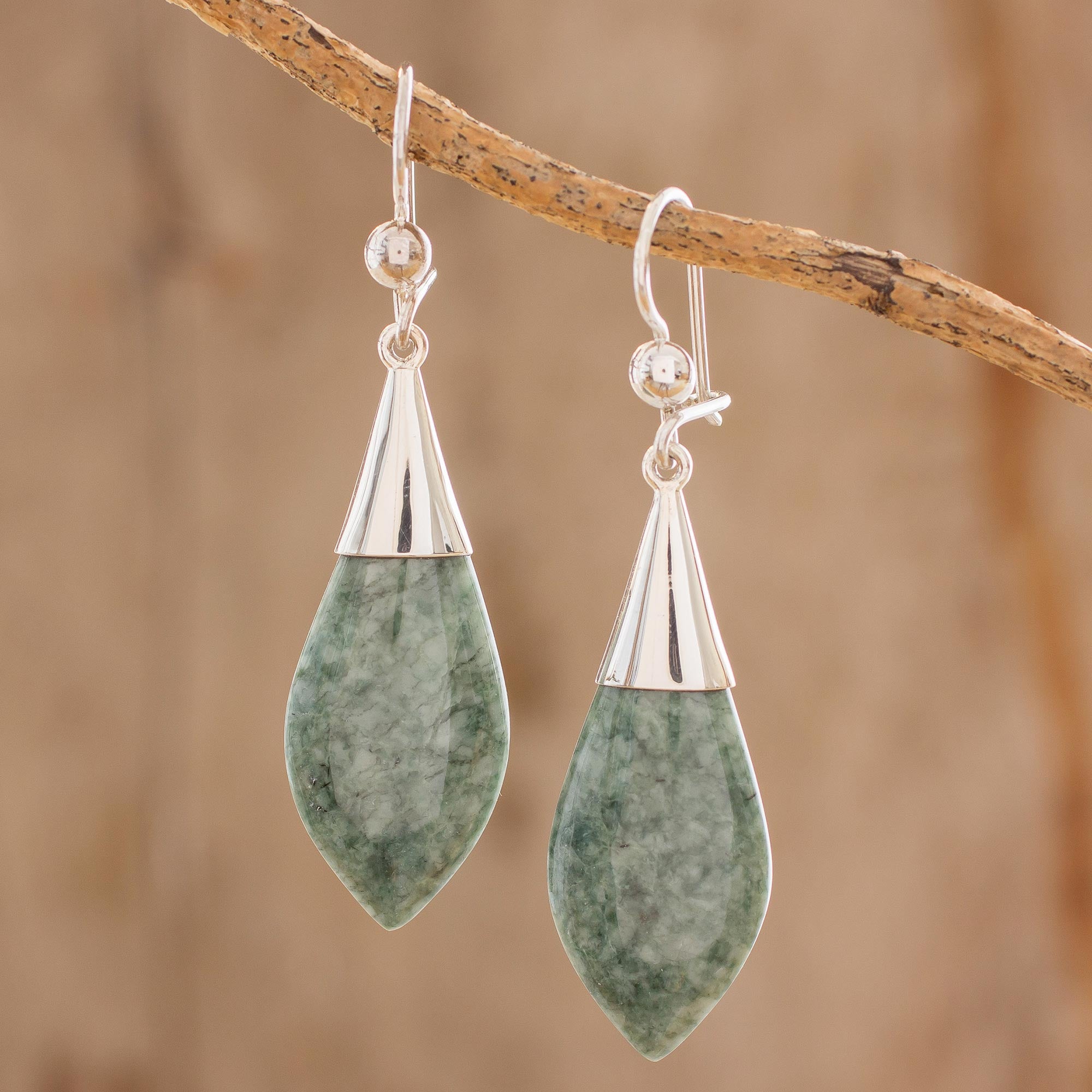 Premium Maya Lance of Afterlife Green Jade & Silver Earrings - Handcrafted Elegance