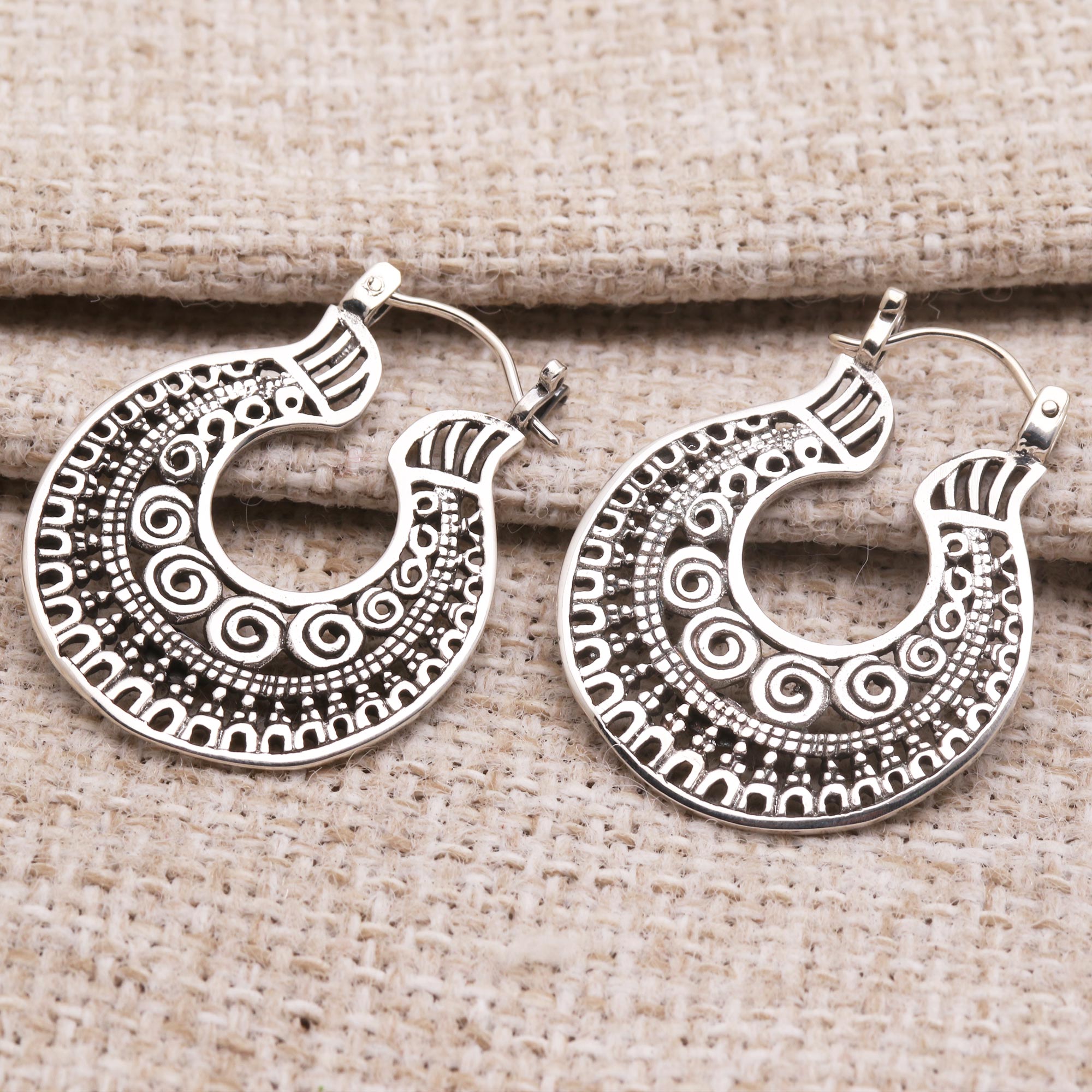 Premium Balinese Sterling Silver Hoop Earrings - Handcrafted Elegance