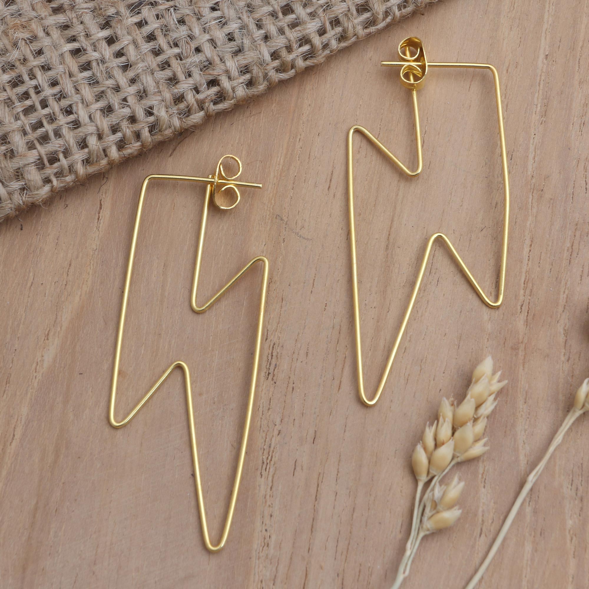 Premium Golden Bolt Gold-Plated Lightening Bolt Drop Earrings