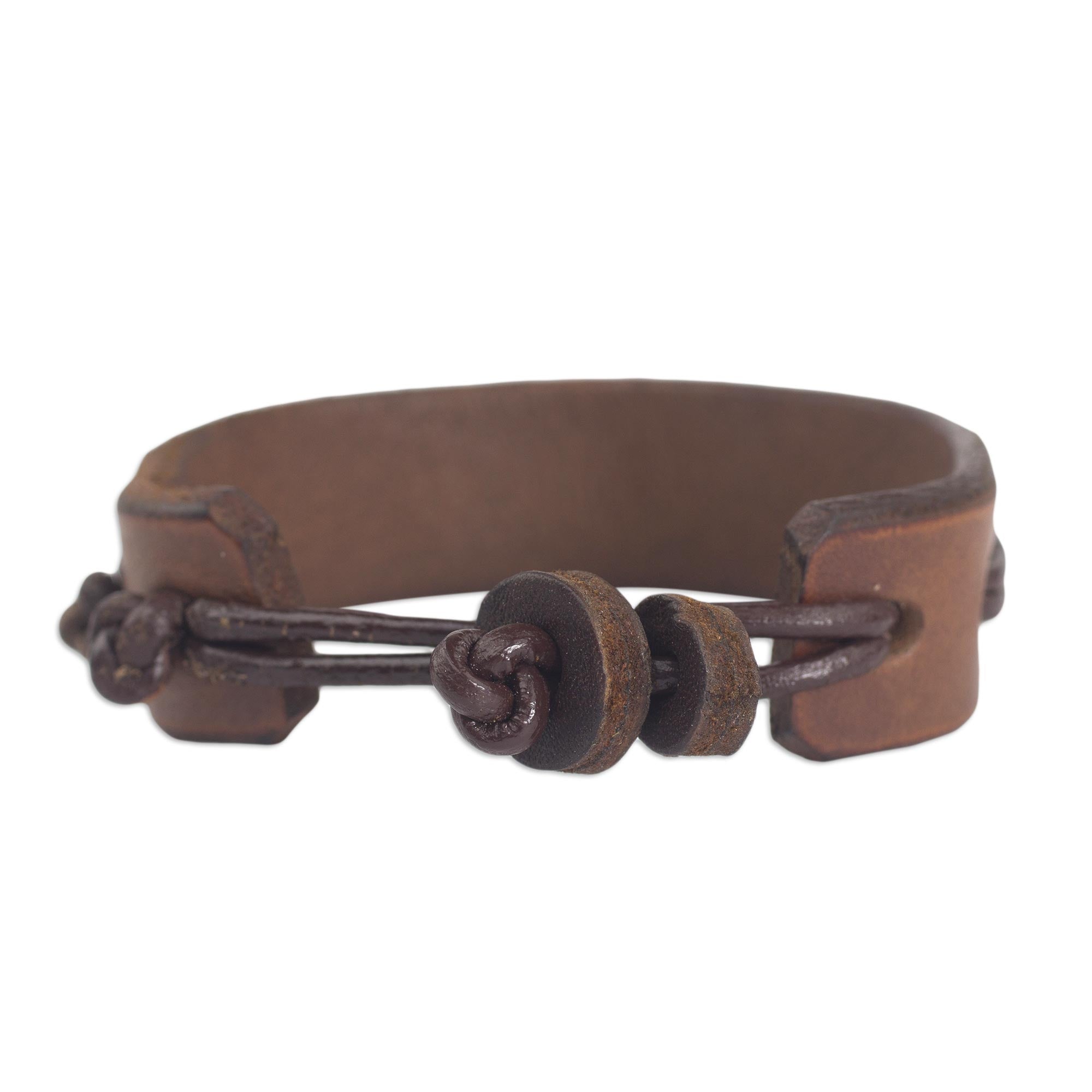 Premium Handcrafted Leather Wristband Bracelet for Men - Brown with Brass Accents