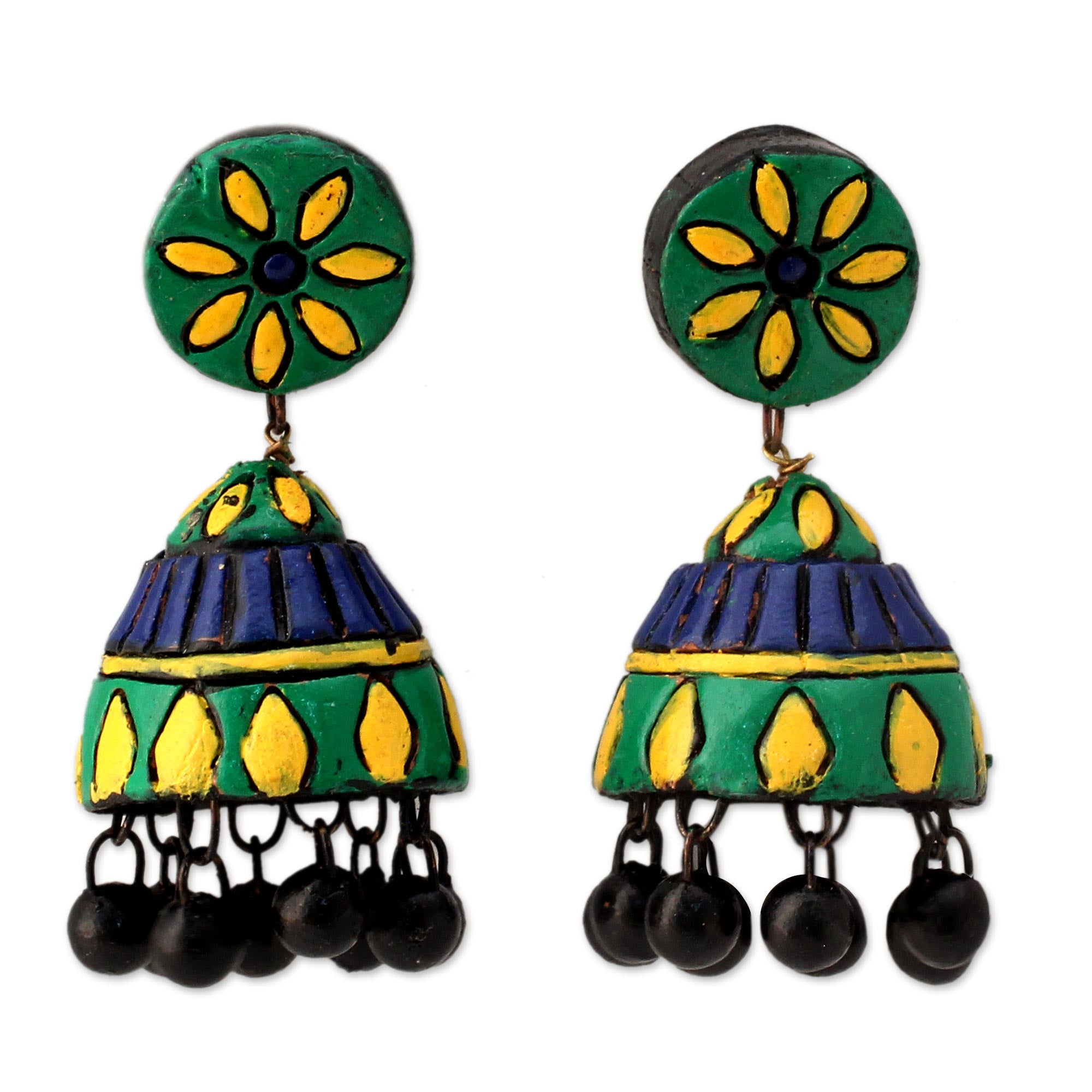 Premium Handmade Sunflower Ceramic Dangle Earrings - Unique Indian Artistry