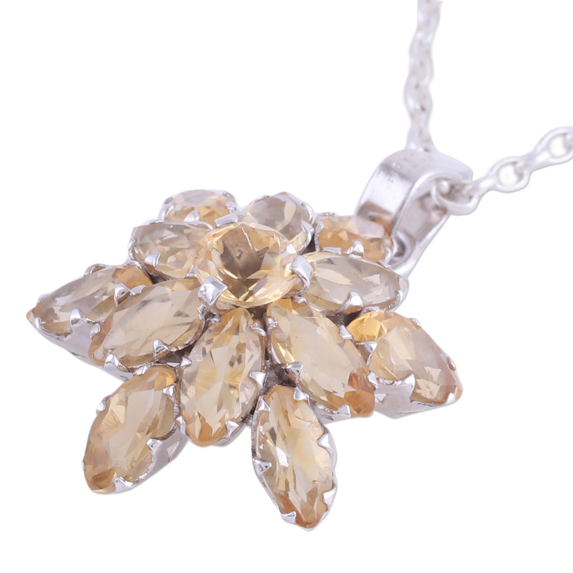 Premium Golden Citrine Pendant Necklace - Rhodium Plated Elegance