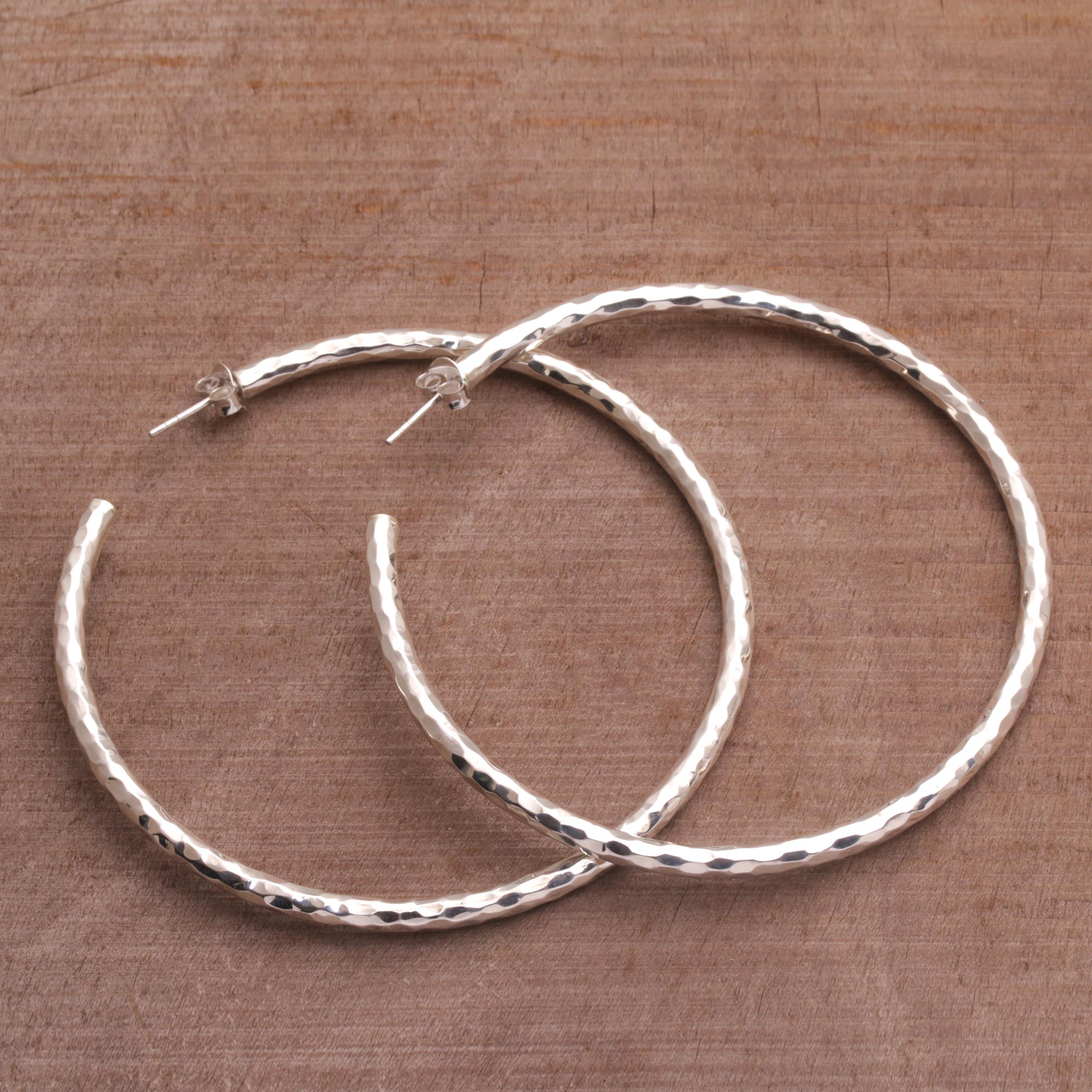 Premium Glimmering Memories Sterling Silver Half-Hoop Earrings - Handcrafted in Bali