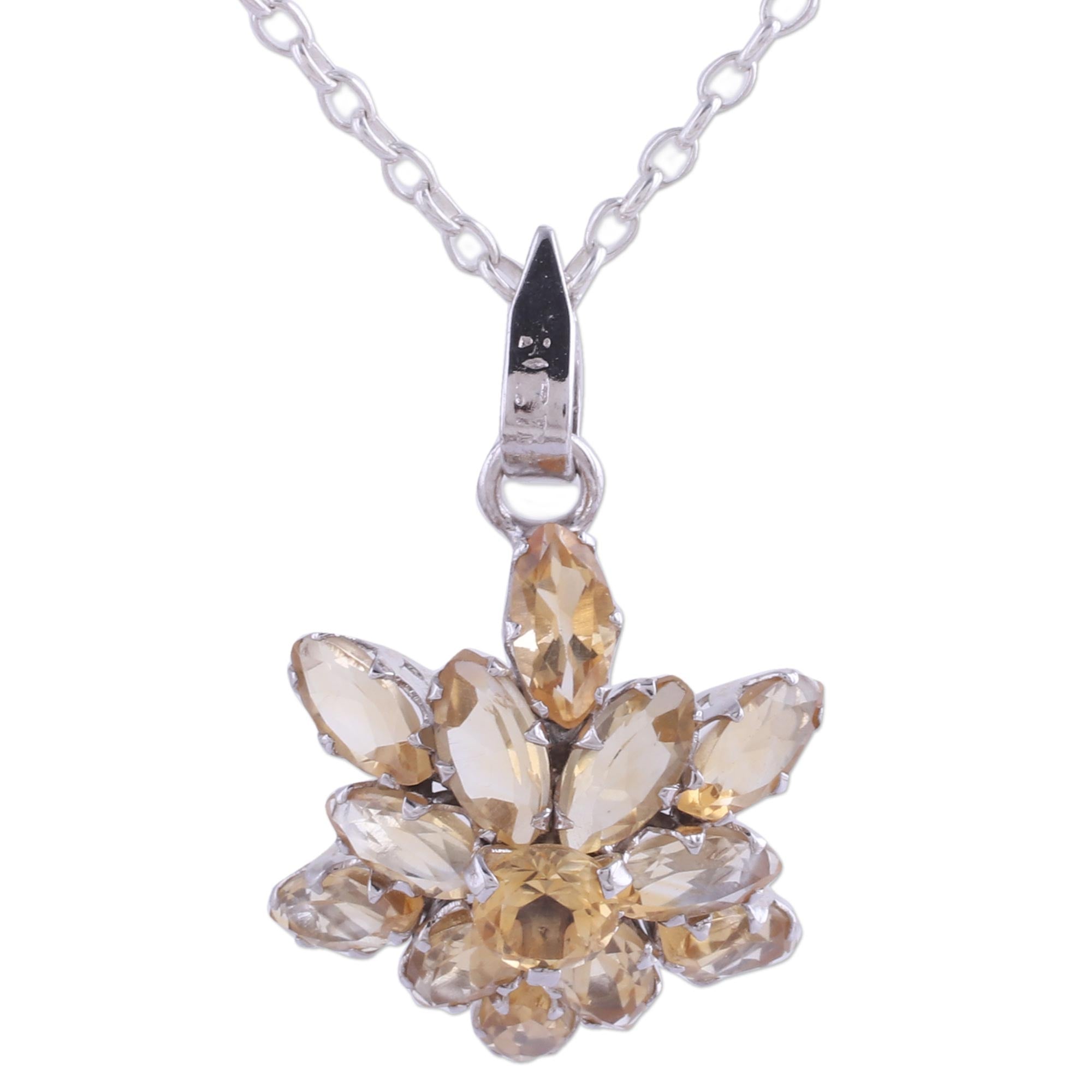 Premium Golden Citrine Pendant Necklace - Rhodium Plated Elegance