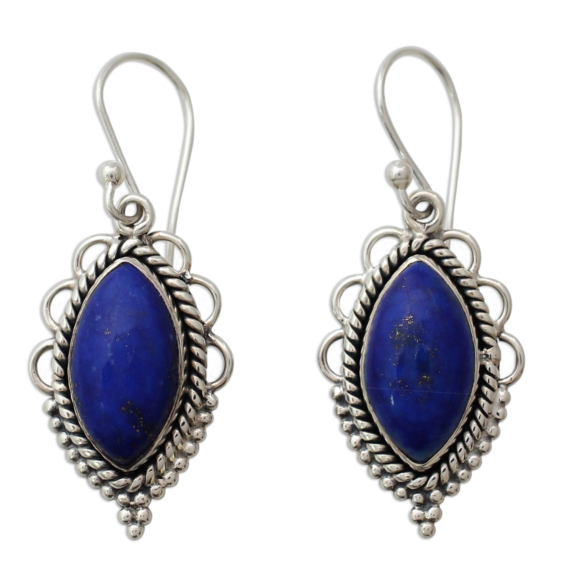 Premium Indian Ocean Sterling Silver Earrings with Deep Blue Lapis Lazuli Gemstones