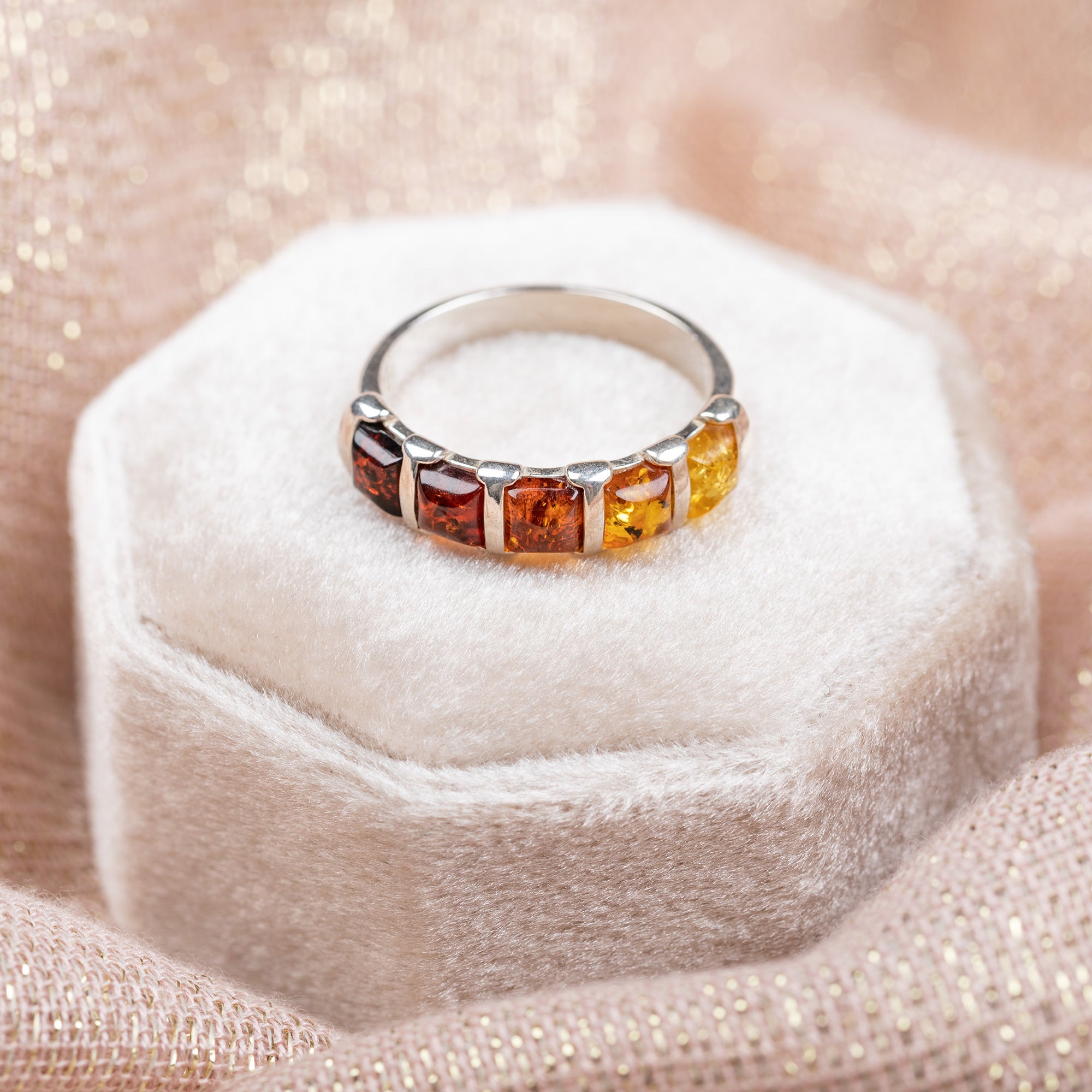 Premium Amber Ombre Sterling Silver Ring - Ultimate Elegance