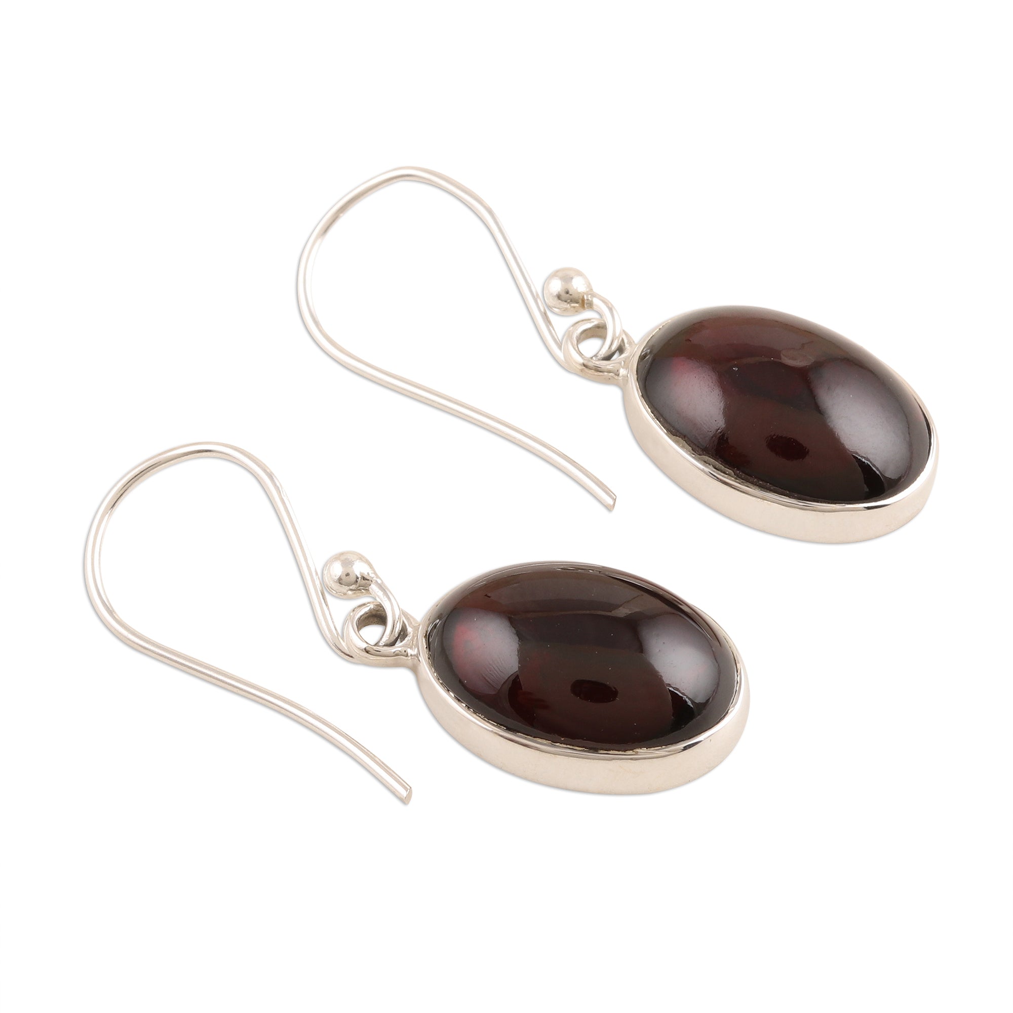 Premium Oval Embers Garnet Dangle Earrings - Handcrafted Sterling Silver