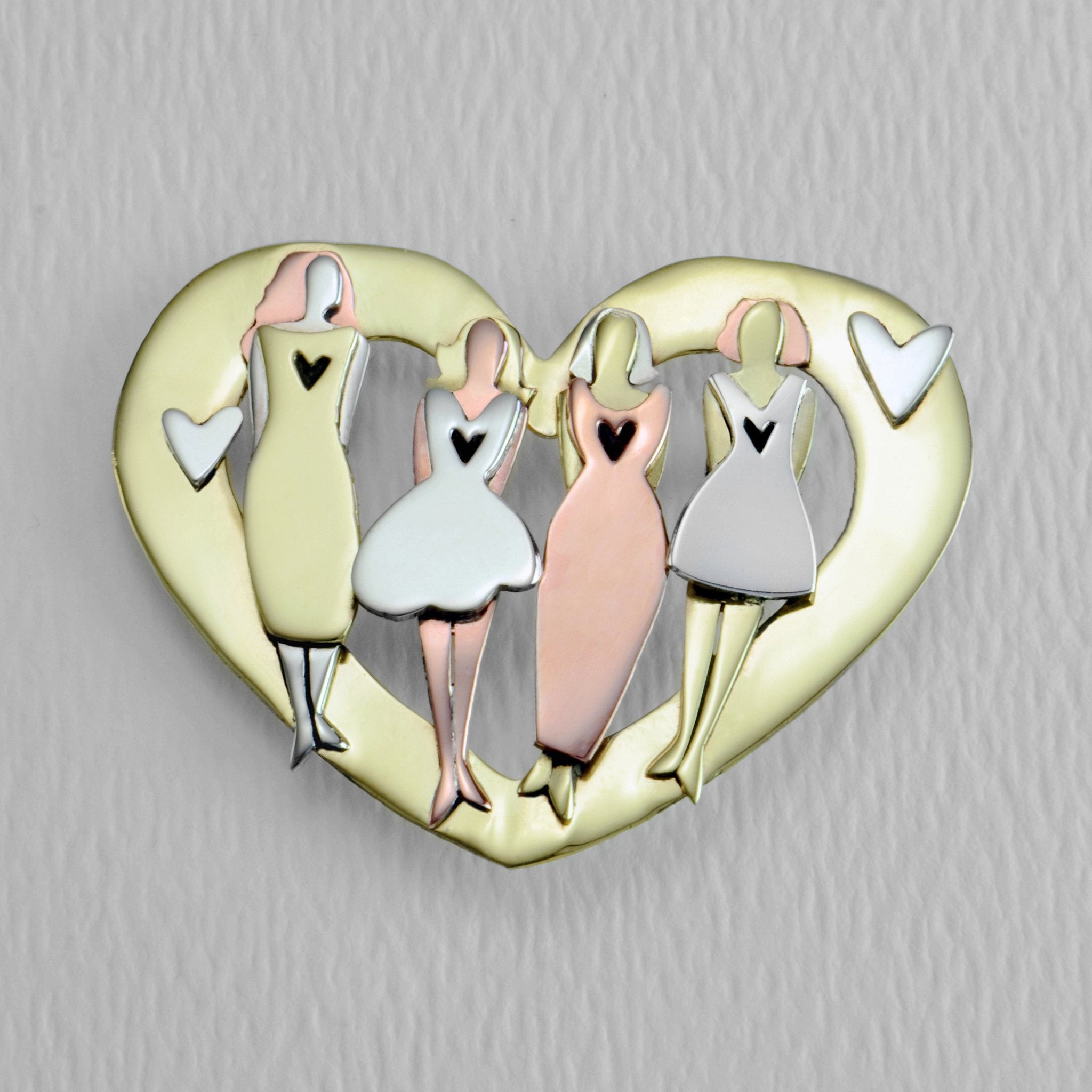 Premium Sisters Forever Love Heart Pin - Handmade Mixed Metal Accessory