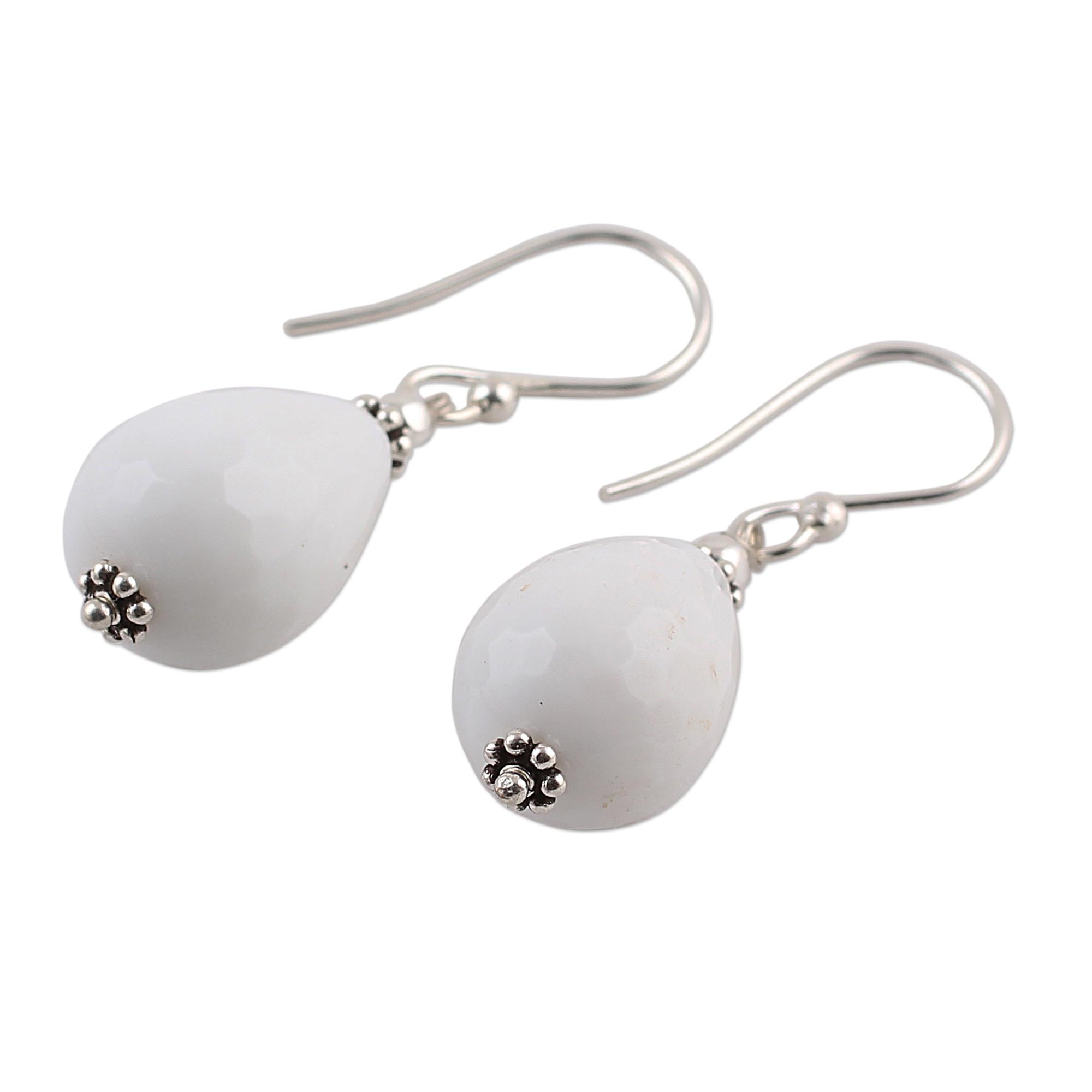 Premium White Agate Drop Earrings - Sterling Silver Handmade Jewelry