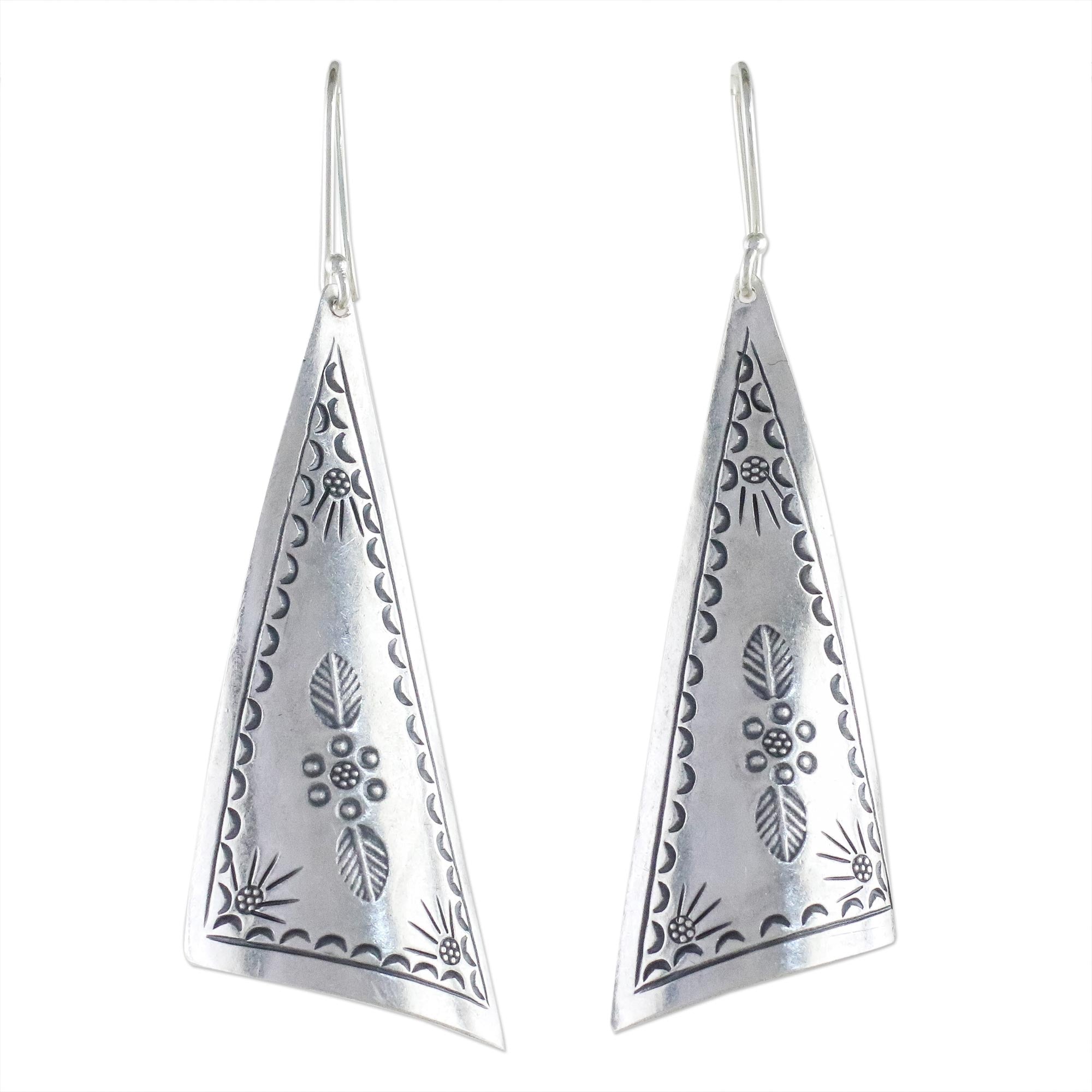 Premium Karen Silver Triangle Dangle Earrings - Handcrafted in Thailand