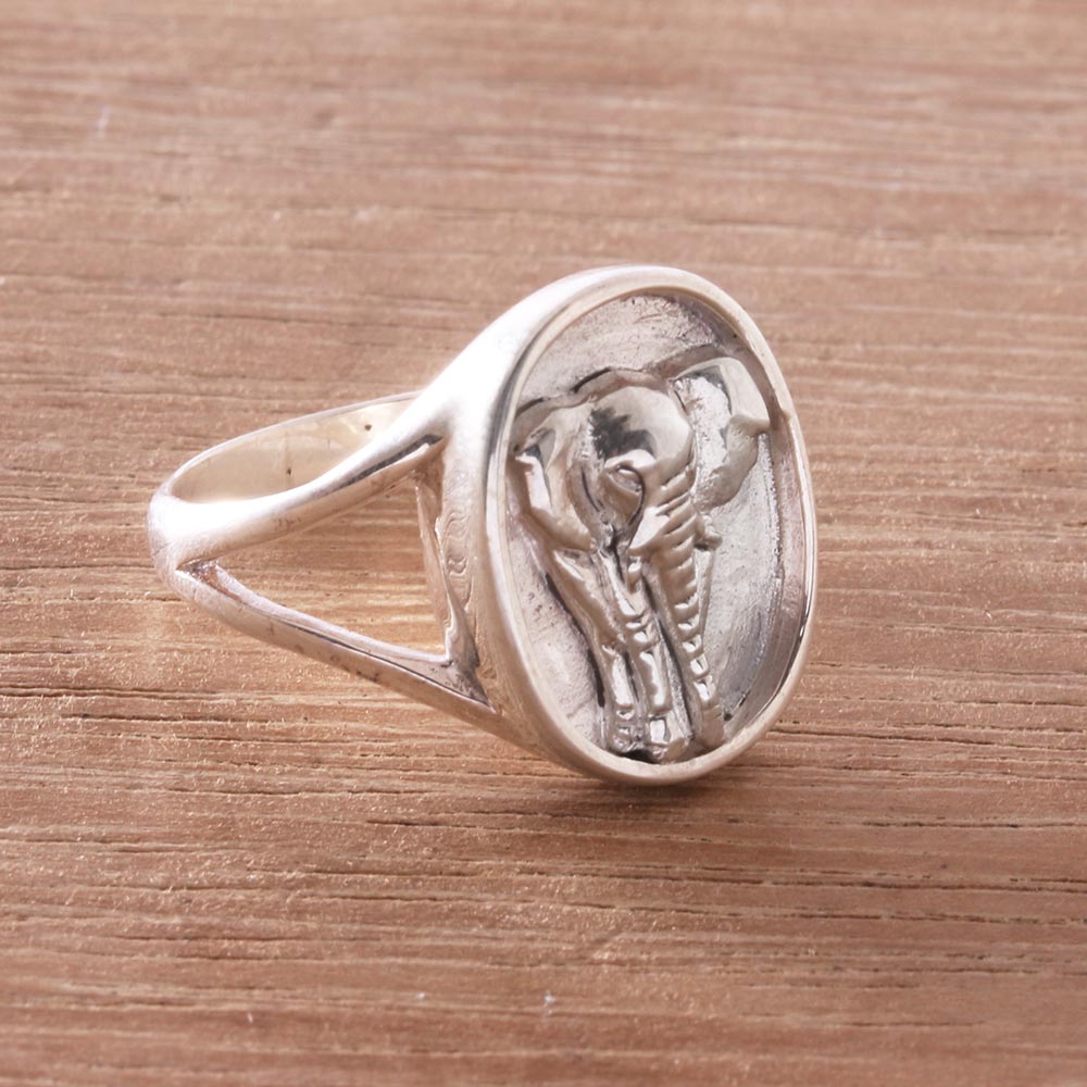 Premium Sterling Silver Elephant Signet Ring - Handcrafted in Bali